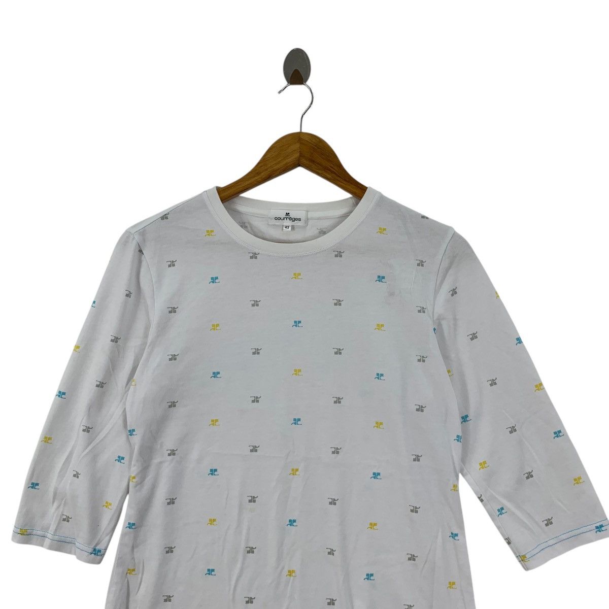 Courreges Vintage COURREGES PARIS MONOGRAM Over Print Tee Shirt Top Size S / US 4 / IT 40 - 2 Thumbnail