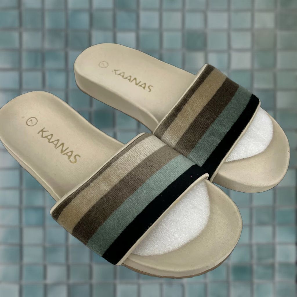 Vintage KAANAS Venice Womens Open Toe Slip On Striped Ivory Sandals - Size 7 - Leather Upper - Casual Slide Sandals - 100% Genuine US Seller Size US 7 / IT 37 - 1 Thumbnail