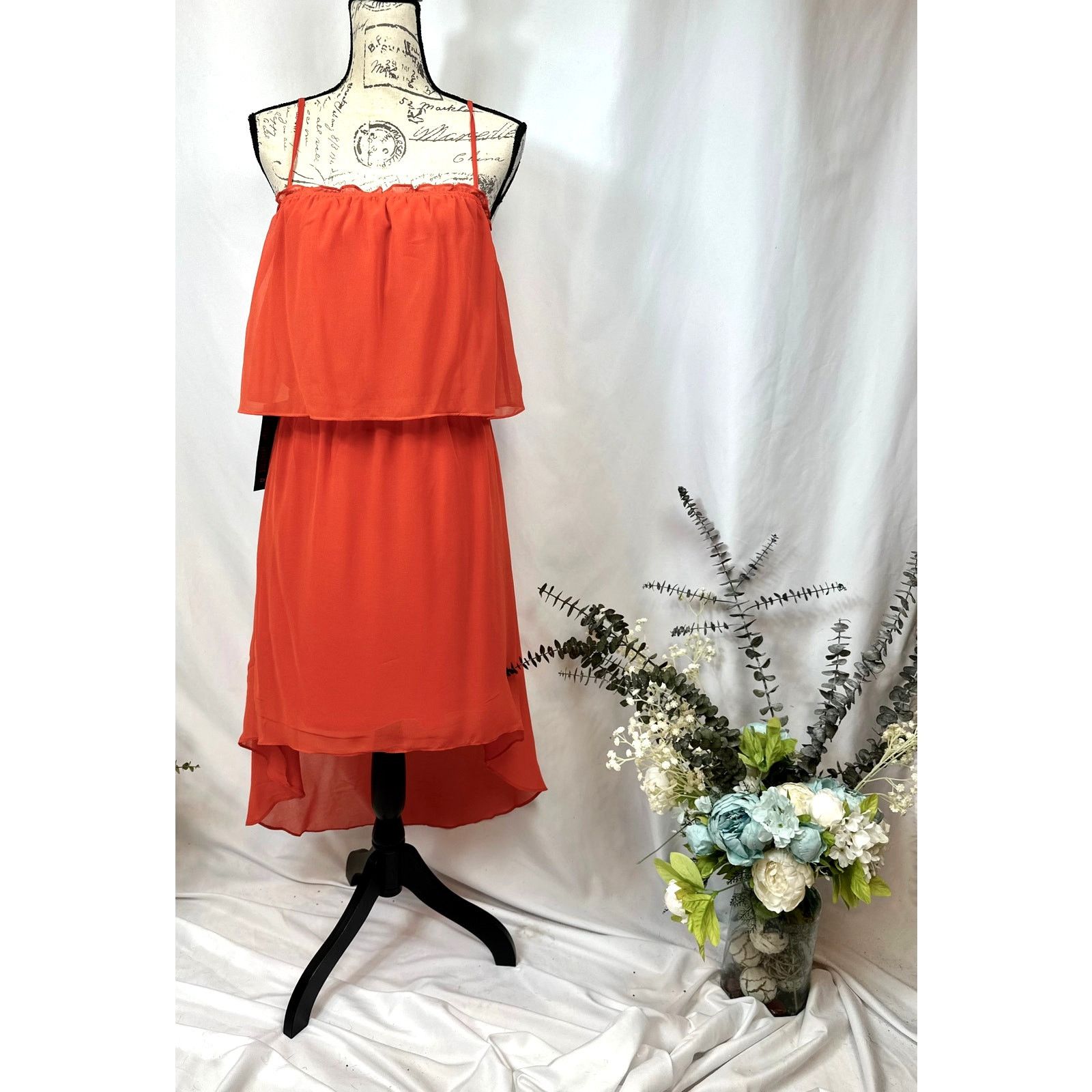 Bebe Bebe Square Neck High Low Chiffon Sleeveless Dress Orange L Size L / US 10 / IT 46 - 8 Thumbnail