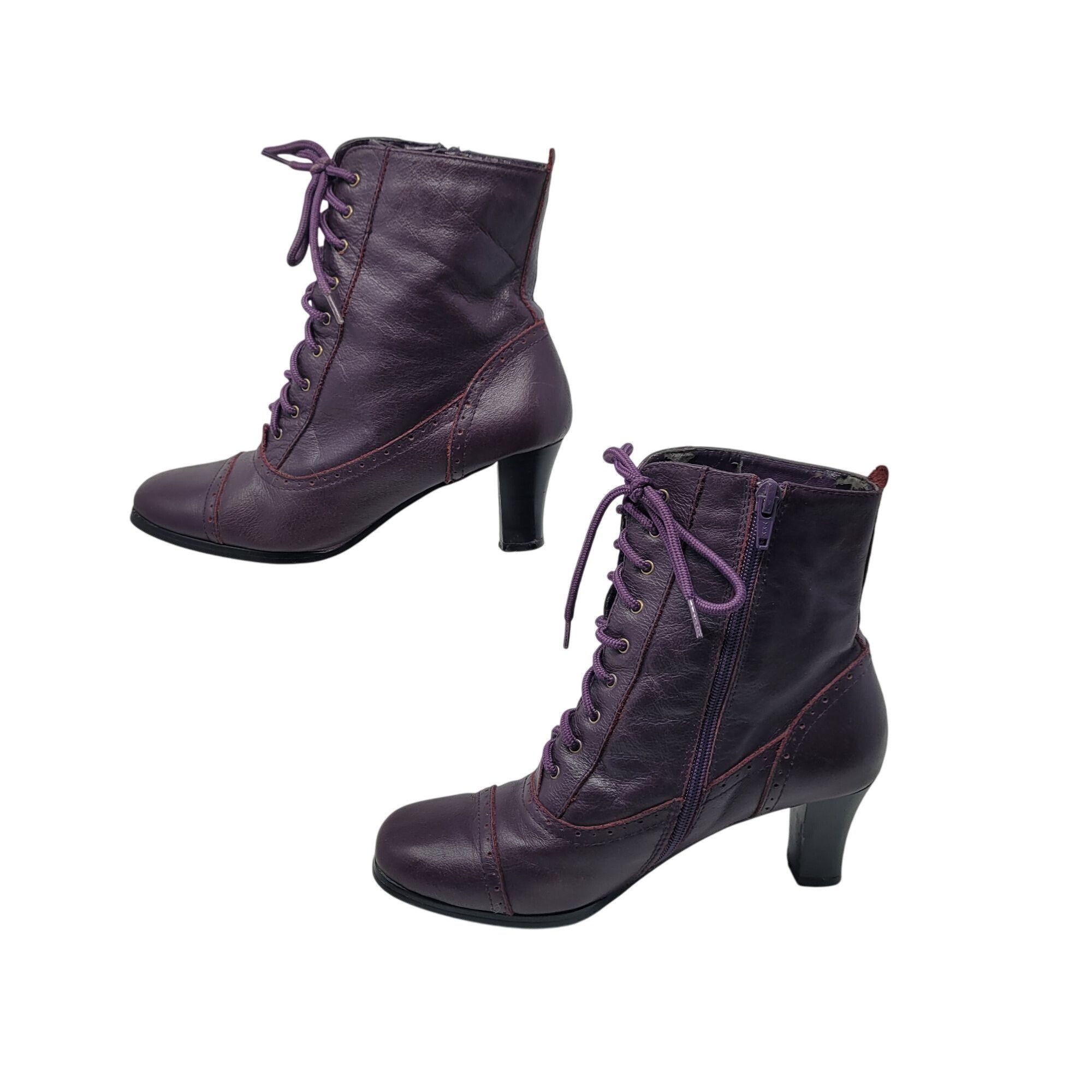 Vintage Vtg 80s Womens Eggplant Purple Leather Granny Boots Sz 6 Hee Size US 6 / IT 36 - 4 Thumbnail