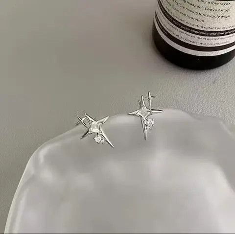 Jewelry Crystal Star Stone Earrings Gothic Punk Chrome Jewelry Spike Size ONE SIZE - 4 Thumbnail