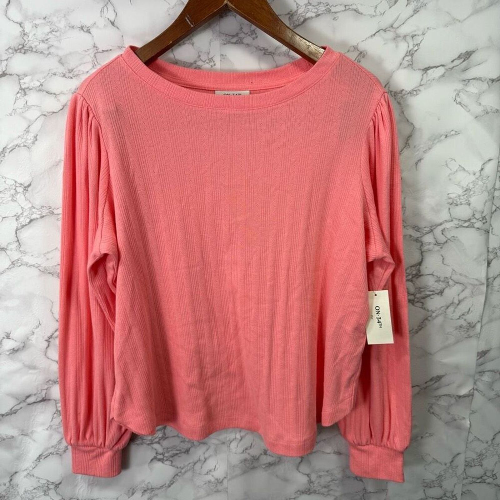 Macys Plus Size Pointelle-Rib Long-Sleeve Top 2X NEW # G547 Size XXL / US 16-18 / IT 52-54 - 3 Thumbnail