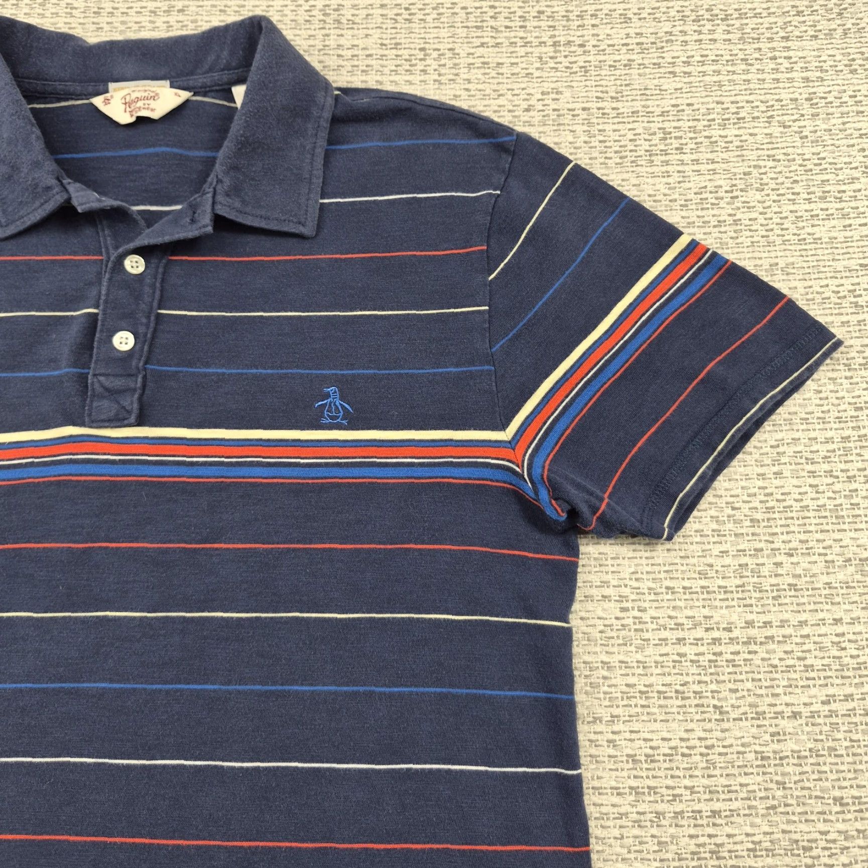 Original Penguin Original Penguin Polo Shirt Mens XL Blue Striped Heritage Slim Fit Casual Knit Size US XL / EU 56 / 4 - 2 Thumbnail