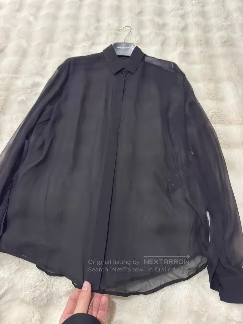 Saint Laurent Paris Saint Laurent Paris Black Silk See-through Shirt Size M / US 6-8 / IT 42-44 - 2 Thumbnail