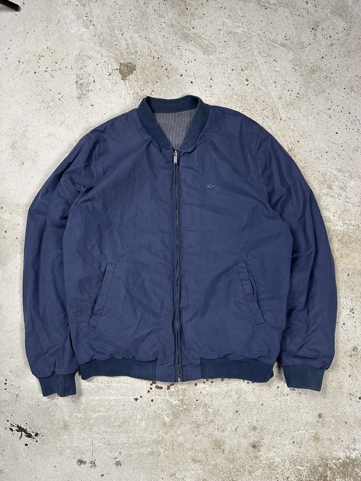 Lacoste × Vintage Vintage 90s Lacoste Reversible Bomber Jacket Navy Check Size US L / EU 52-54 / 3 - 3 Thumbnail