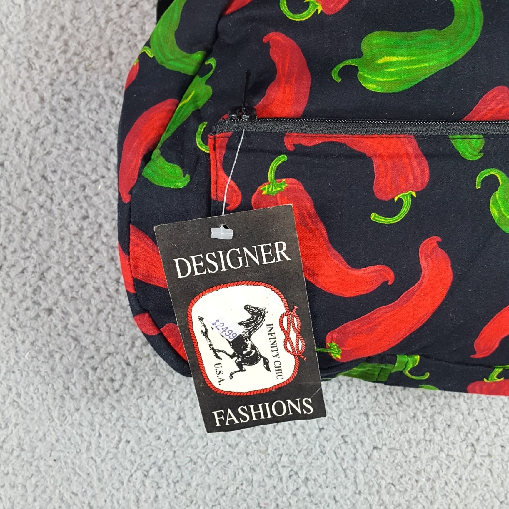 Vintage VINTAGE 80s Infinity Chic Black Sling Backpack Small Shoulder Bag Tropical Chili Pepper Ocean Retro Womens Size ONE SIZE - 2 Thumbnail