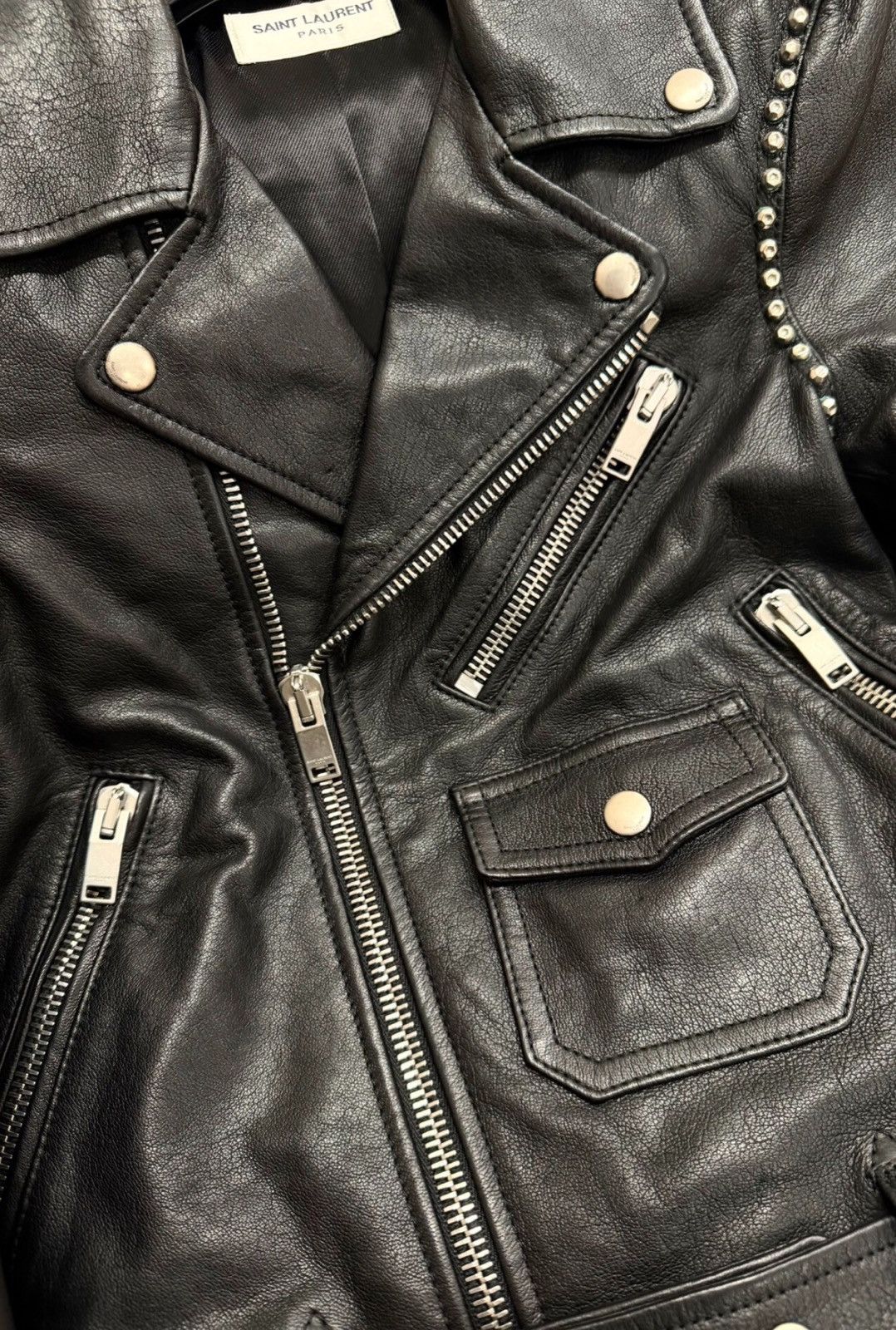 Saint Laurent Paris Saint Laurent 14SS Black Studded Lambskin Motorcycle Jacket Size XS / US 0-2 / IT 36-38 - 7 Thumbnail