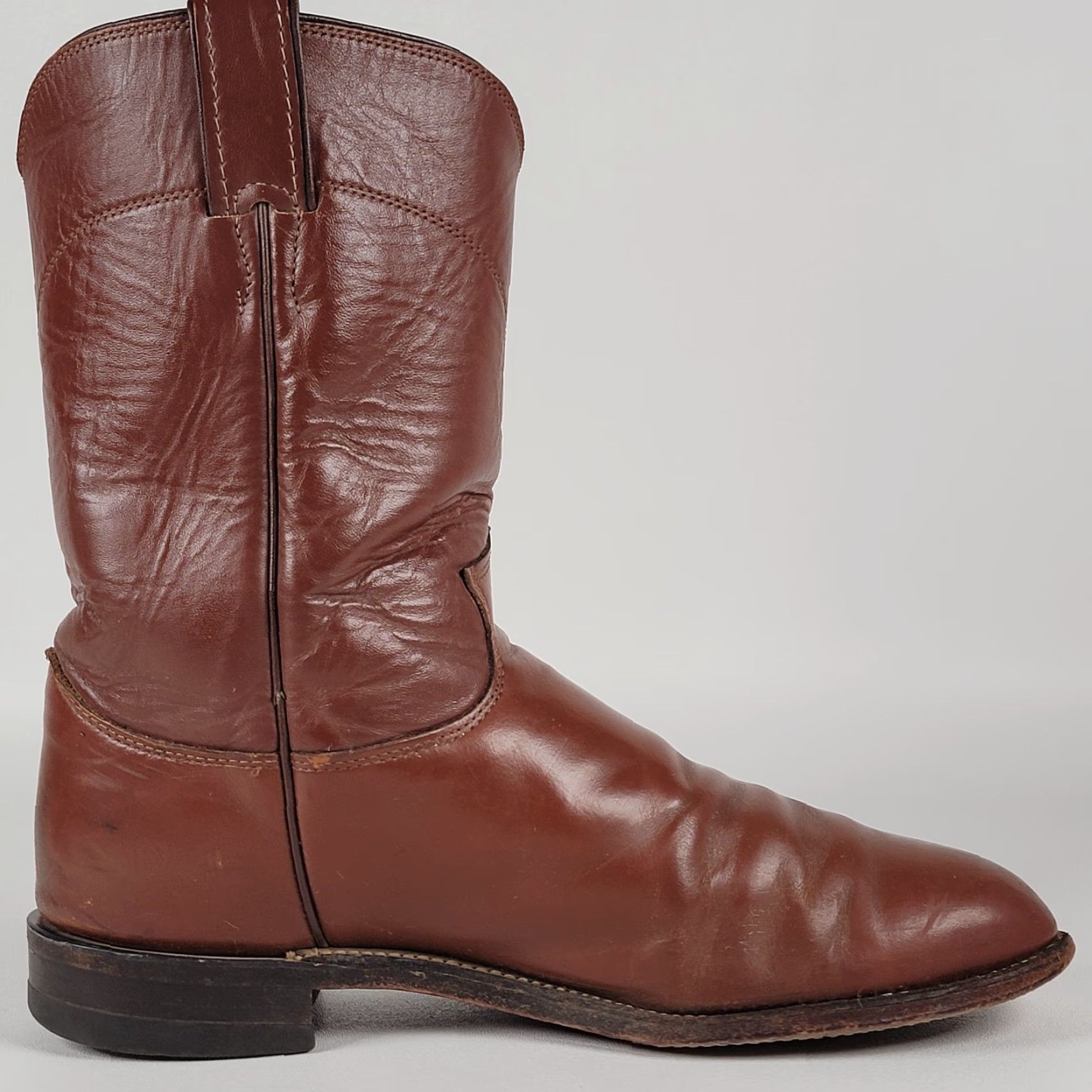 Justin Boots Justin Boots Western Boots Men 9.5 EE Brown Round Toe Pull On Mid-Calf Leather Lining Leather Insole Cowboy Western Style Vintage No Size US 10 / EU 43 - 6 Thumbnail
