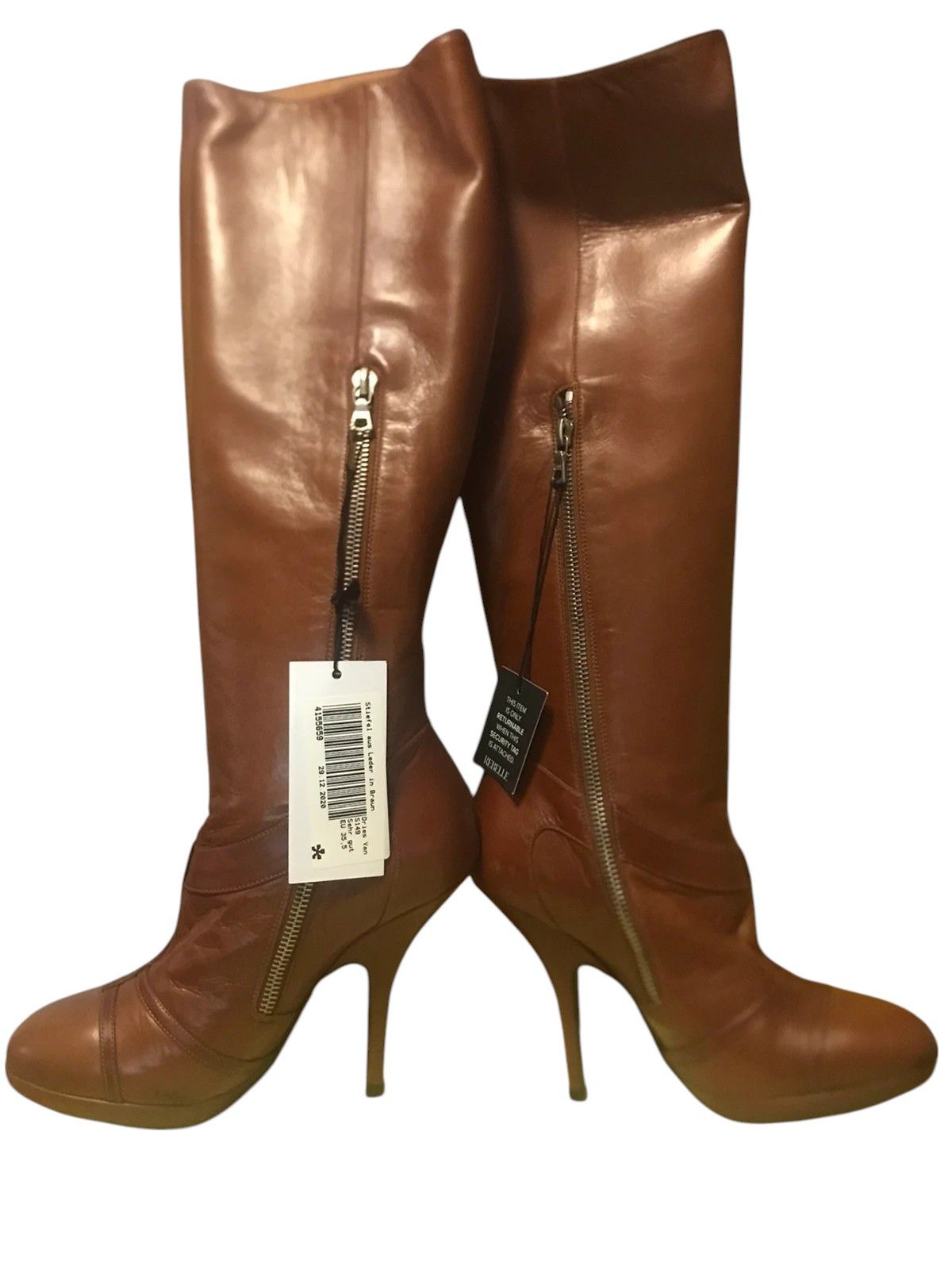 Dries Van Noten Dries Van Noten Brown Leather Knee-High Stiletto Boots 2010s Size US 5.5 / IT 35.5 - 7 Thumbnail