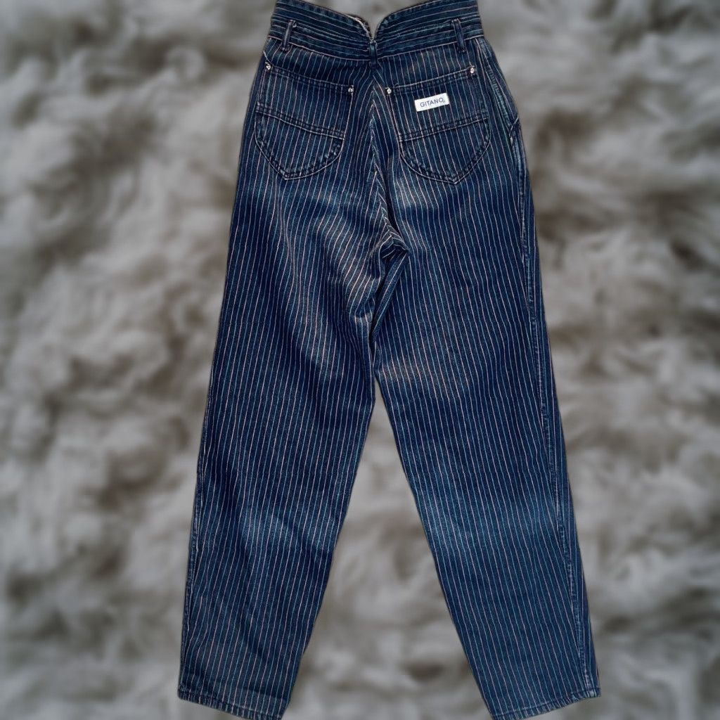 Vintage VINTAGE Gitano Jeans Womens 7/8 Blue Striped High Waisted Straight Hong Kong 90s Size 42" / US 20 - 1 Thumbnail