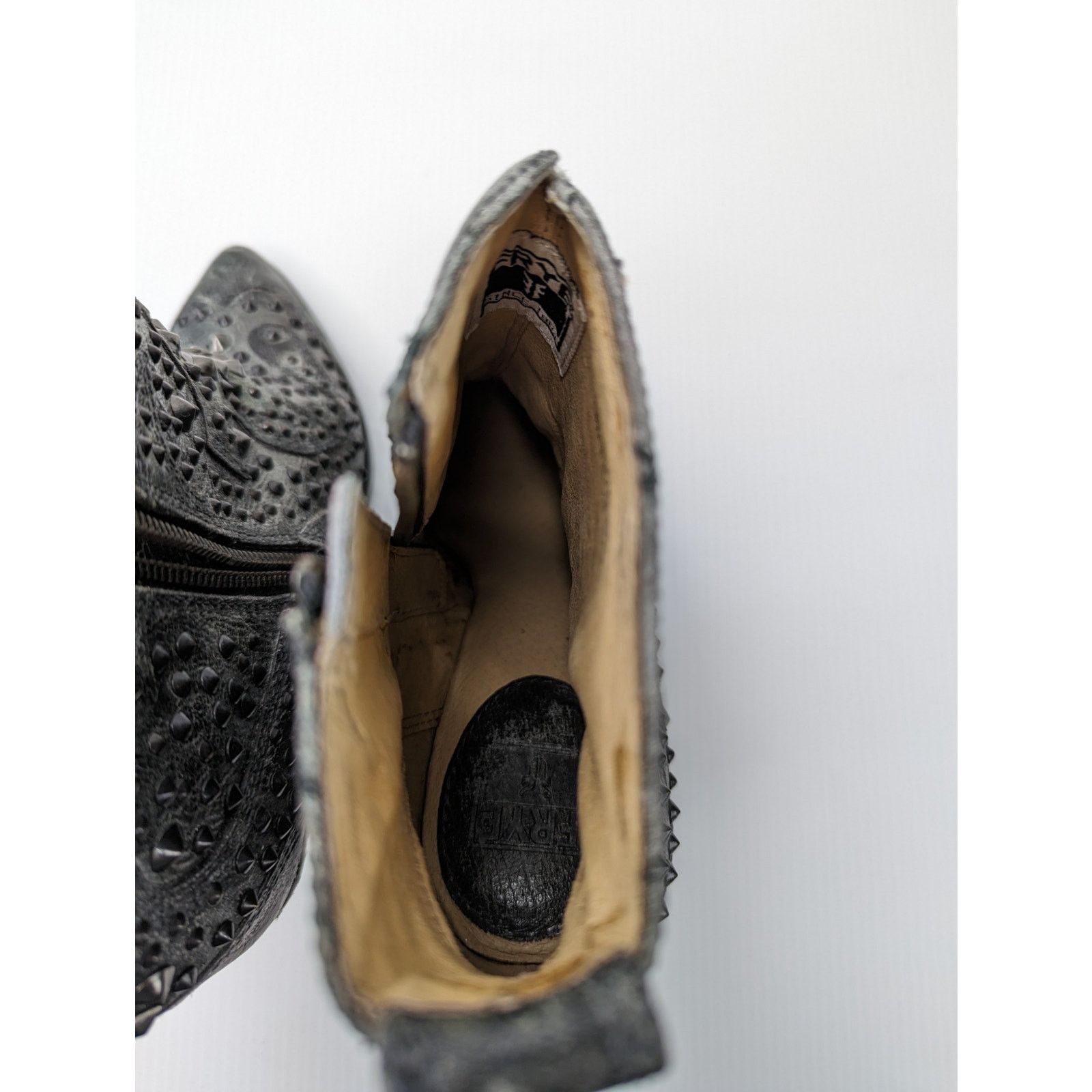 Frye Remy Deco studded high heel ankle boot Bootie sz 6.5 gray Size US 6.5 / IT 36.5 - 7 Thumbnail