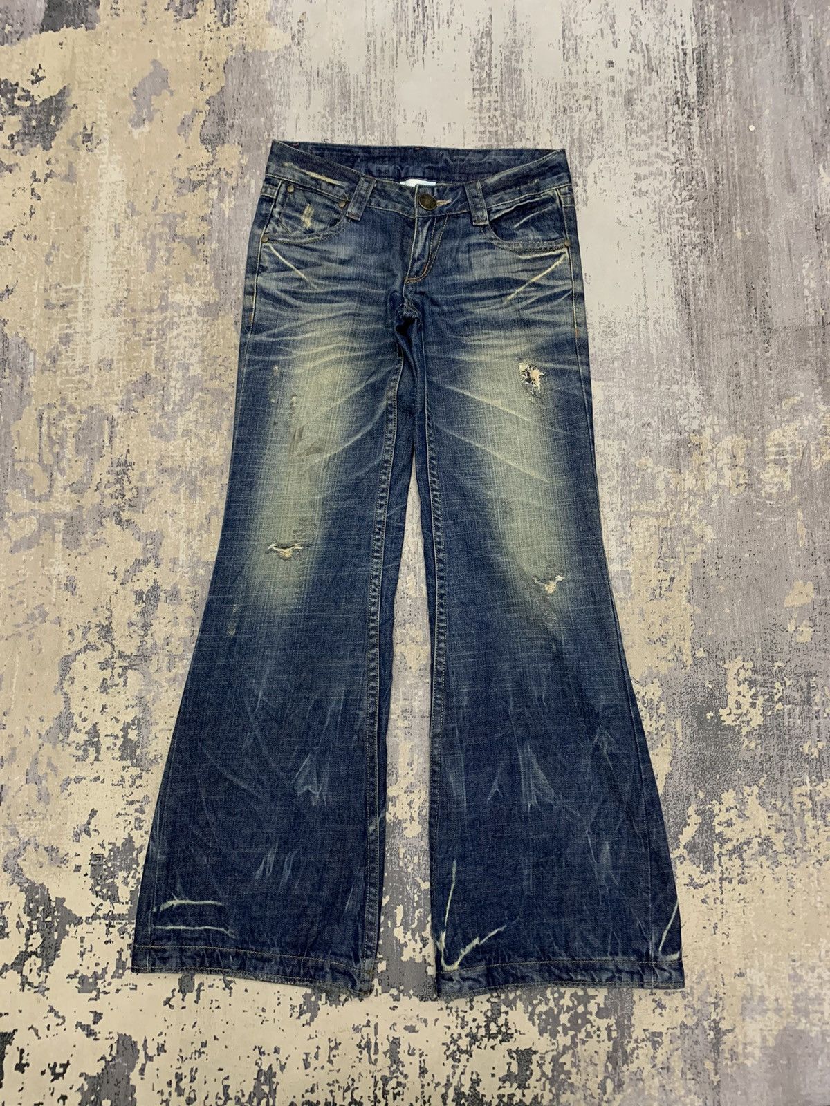 image of 14Th Addiction x If Six Was Nine Yoshitomo Nara Lolita Jeans Rusty Indigo Super Flared Denim, Women