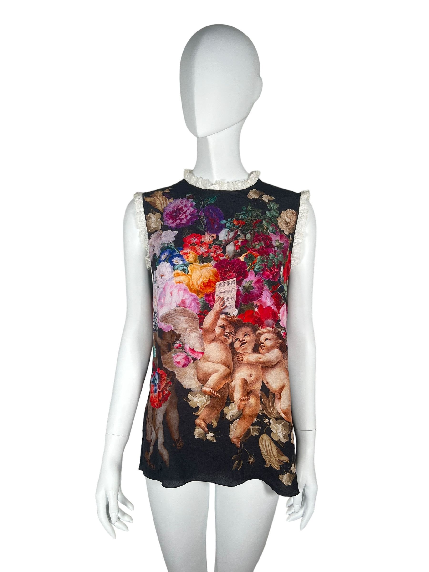 Dolce & Gabbana Dolce & Gabbana 2012 Cherubin & Floral Silk Blouse. Size M / US 6-8 / IT 42-44 - 1 Thumbnail