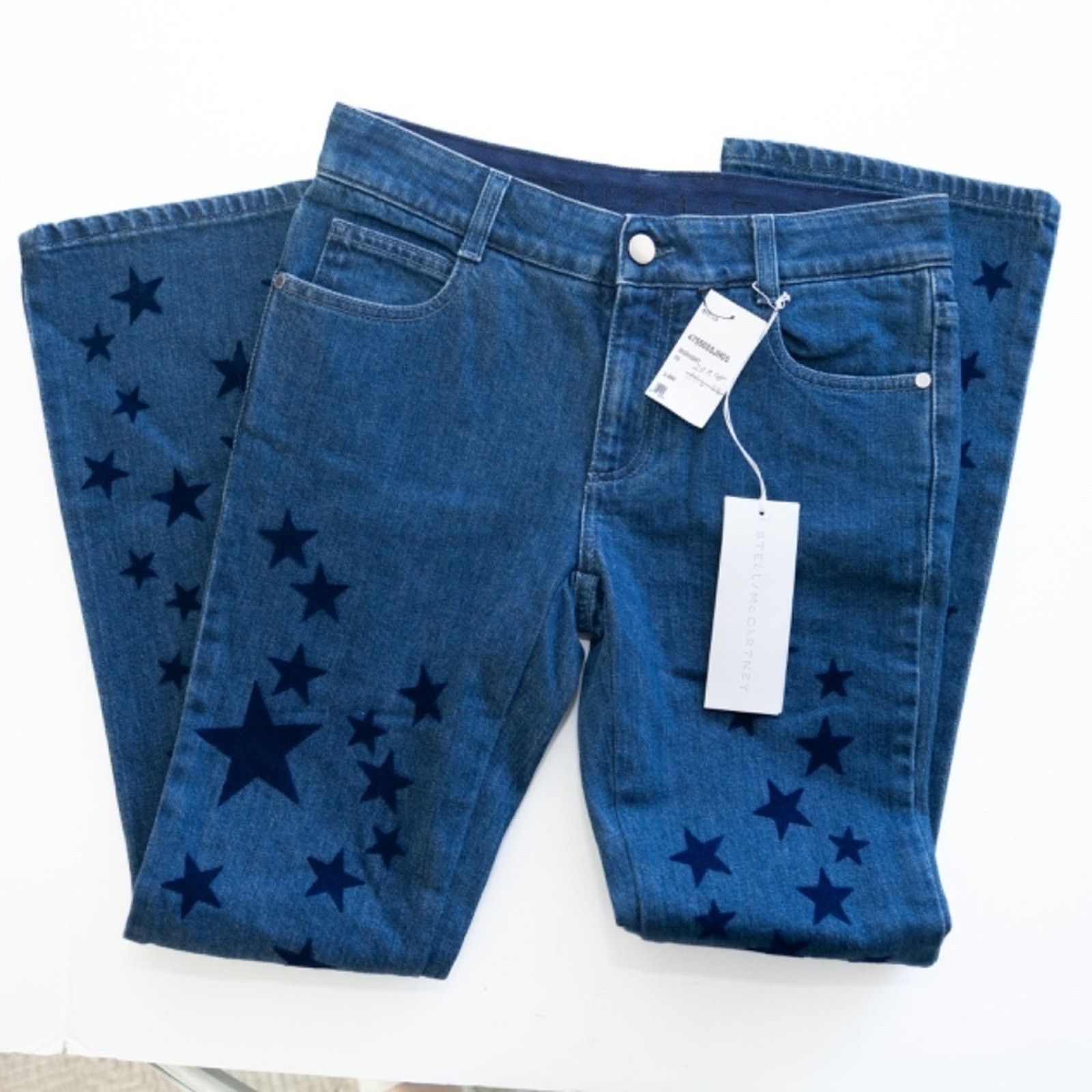 Stella McCartney Stella McCartney. Blue Star Print Denim Flared Jeans. Size 25" / US 0 / IT 36 - 6 Thumbnail