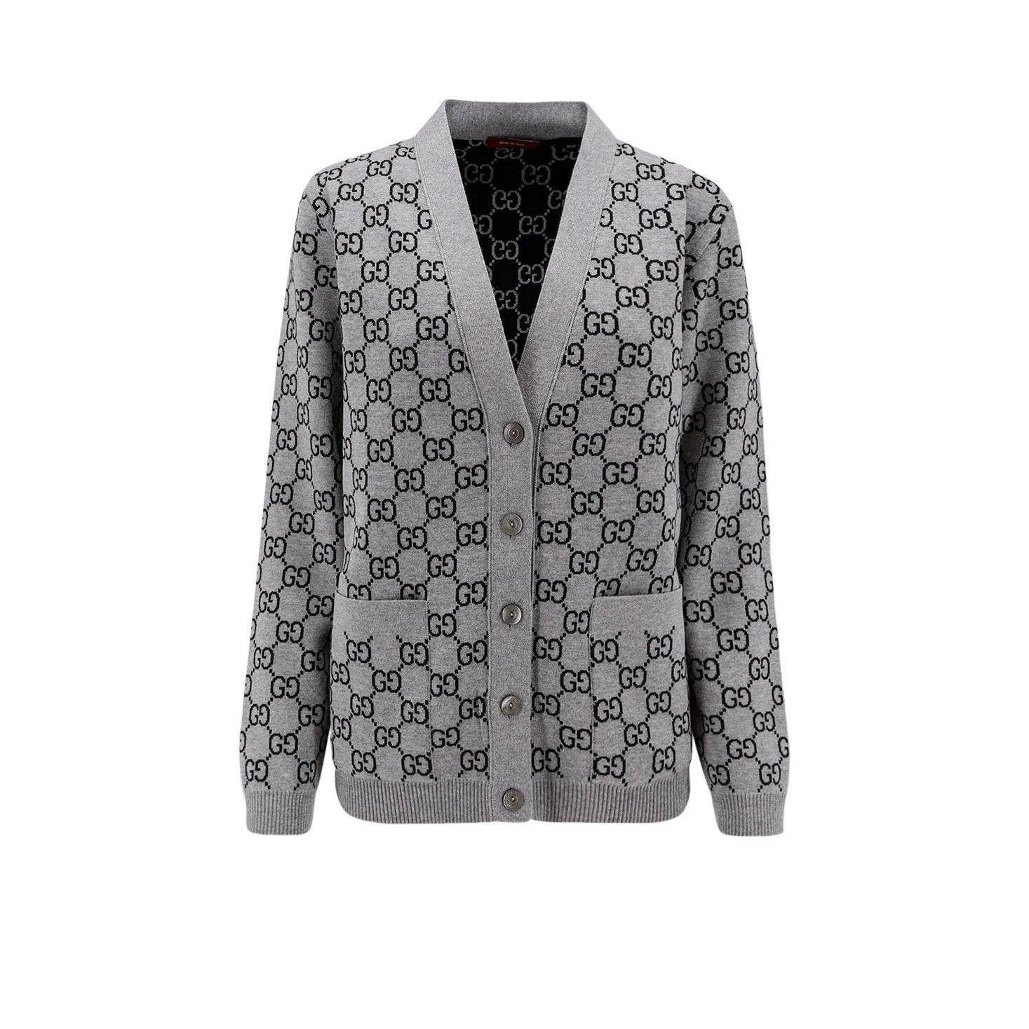 GUCCI Grey GG Wool Cardigan New/Authentic (Women's size:8;)