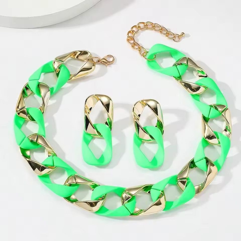 Other Fluorescent Color Acrylic Choker Necklace And Earrings Size ONE SIZE - 1 Thumbnail