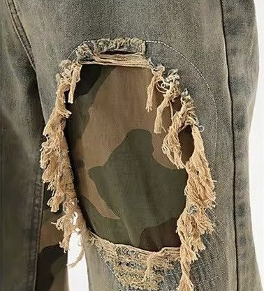 Jean Camouflage Ripped Patchwork Denim Jean Size US 27 - 4 Thumbnail