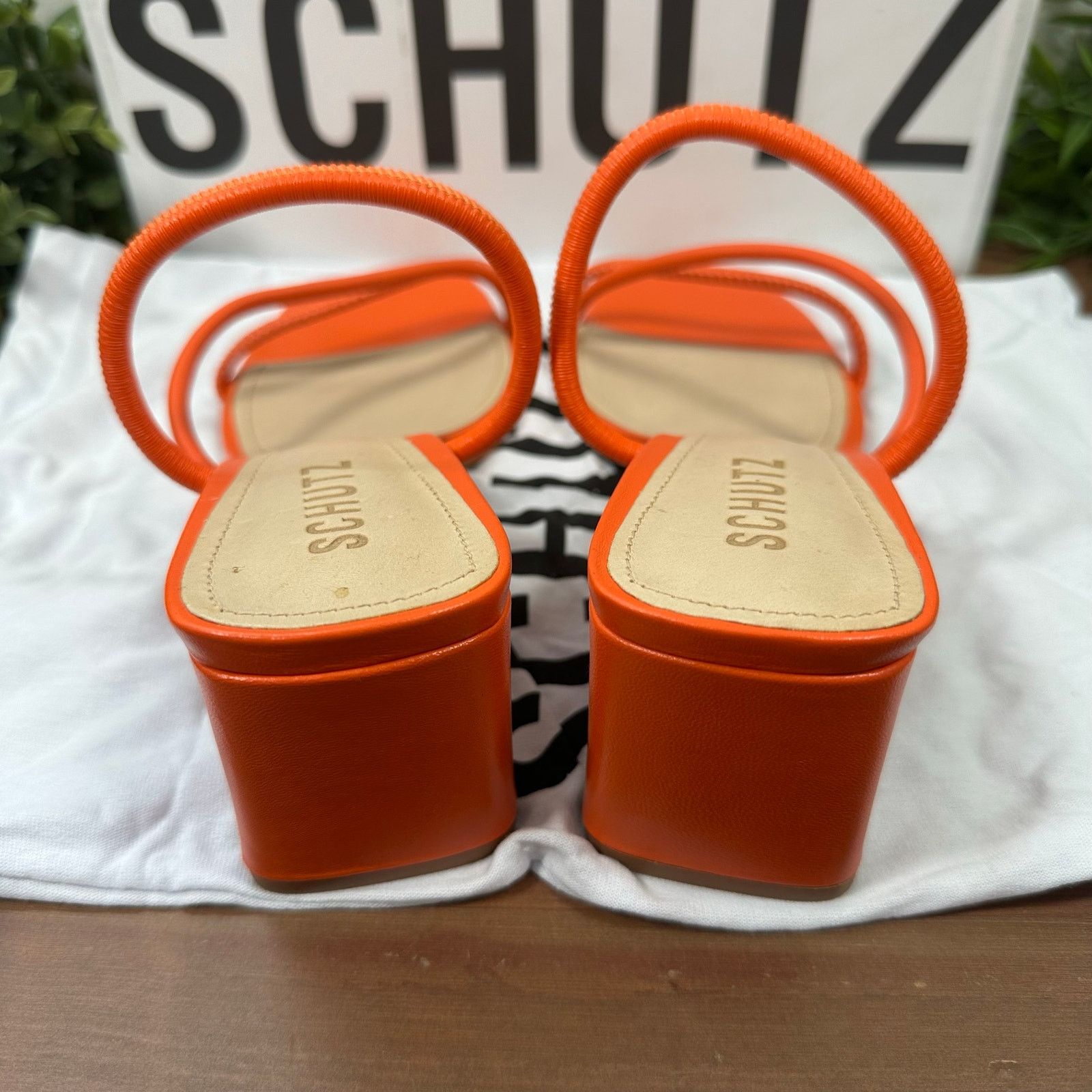SCHUTZ Schutz Chessie Mid Leather Mid Heel Sandals Orange Size 8 Size US 8 / IT 38 - 5 Thumbnail