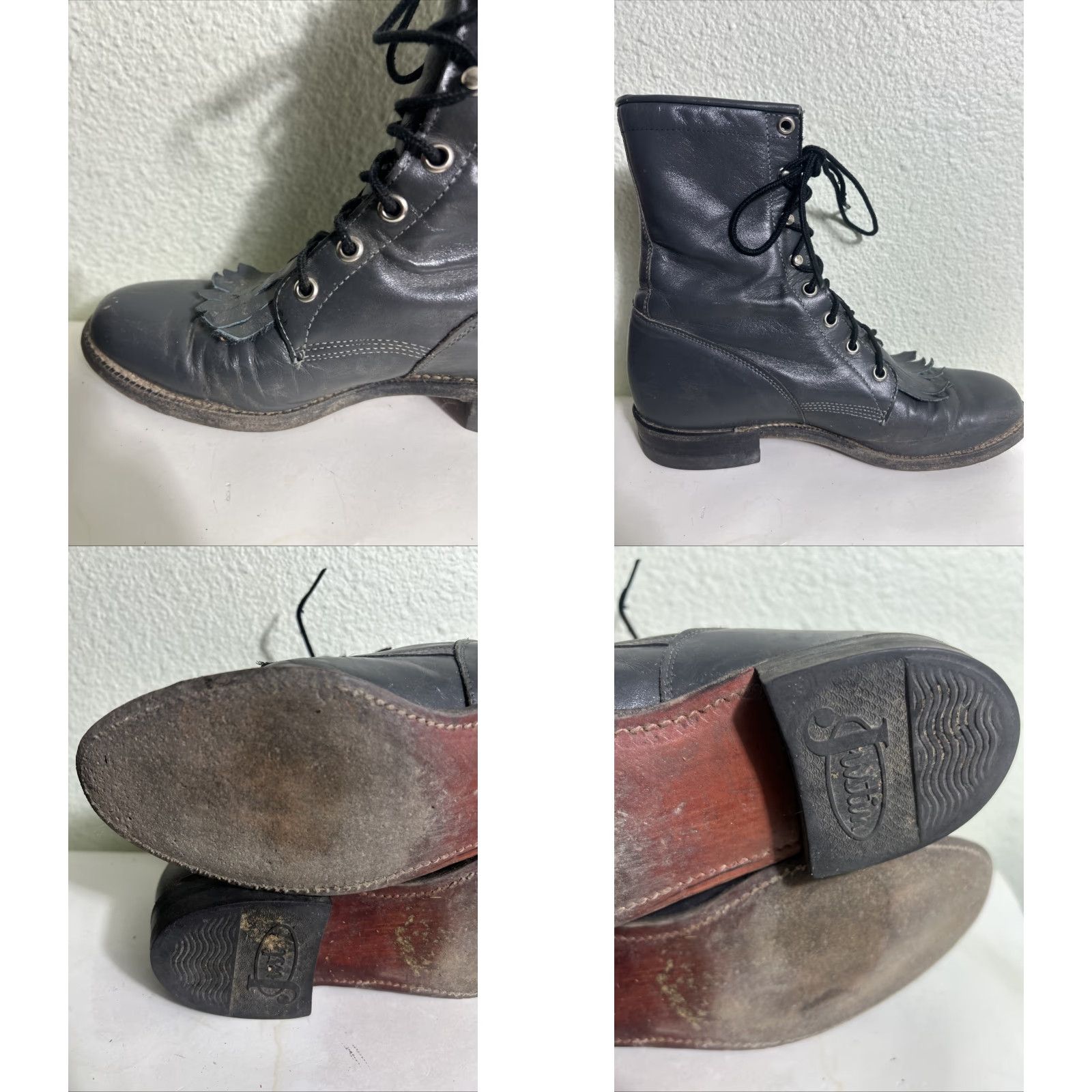 Justin Boots VINTAGE Justin Boots Western Shoes Women Gray Leather Lacer Up Boots 7 B Size US 7 / IT 37 - 11 Thumbnail