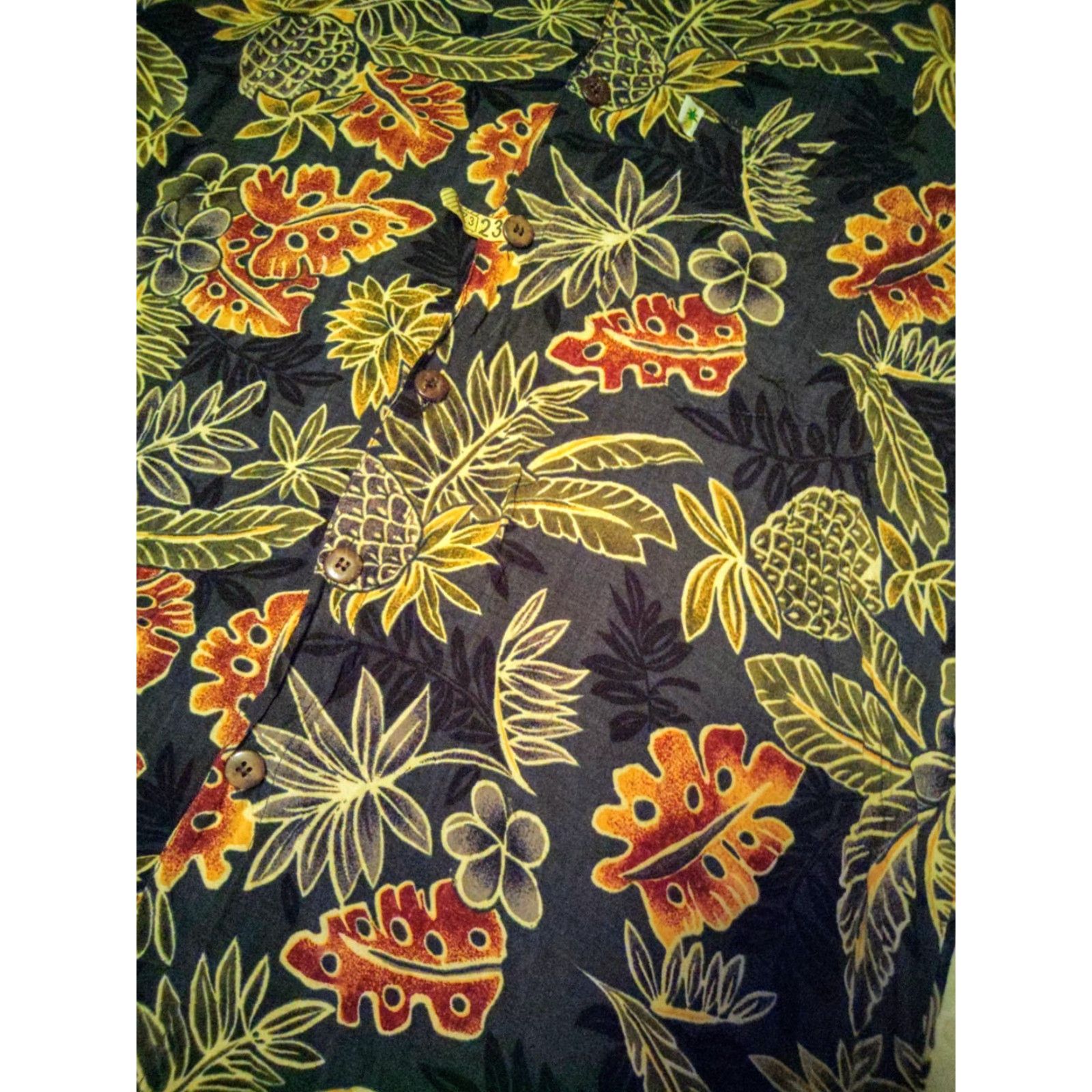 Vintage Pineapple Moon Hawaiian Shirt Men XL Black Floral Short Sleeve Button-Up Size US XL / EU 56 / 4 - 2 Thumbnail