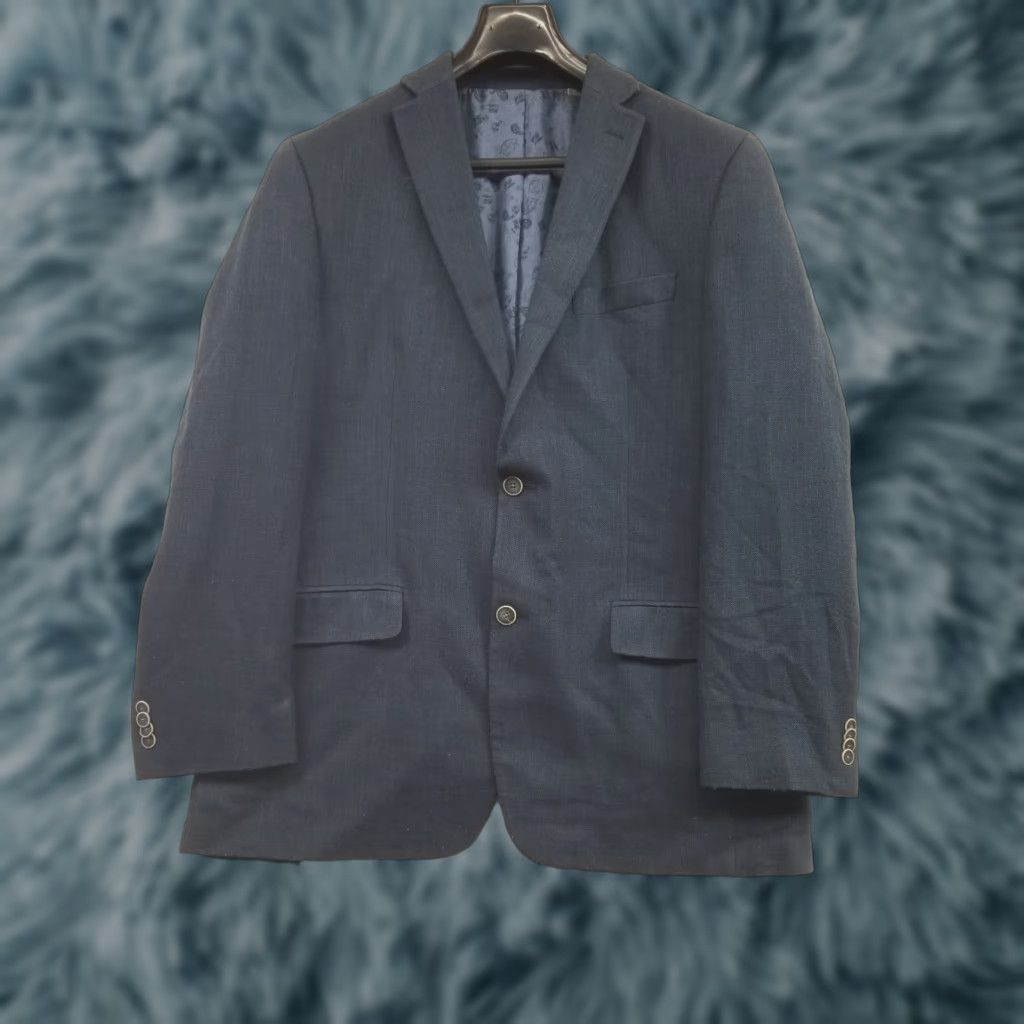 Vintage MICHAEL Michael Kors Men Blazer Solid Blue Linen Blend 42L 2-Button Size 42R - 1 Thumbnail