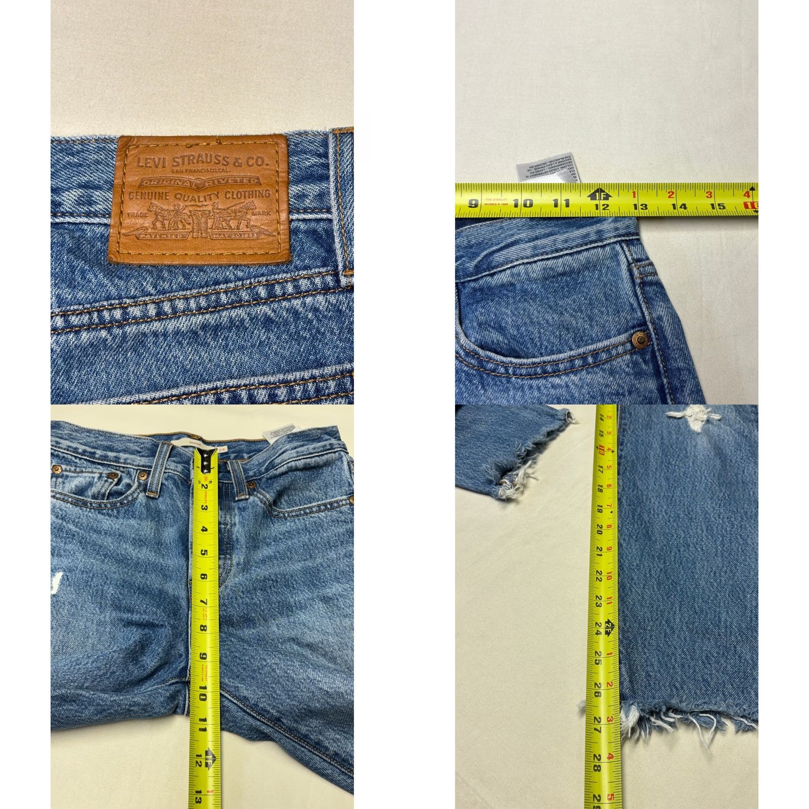 Levi's VINTAGE Levis Premium Wedgie Straight Jeans Blue Distressed Raw Hem Womens 24X27 Size 42" / US 20 - 9 Thumbnail