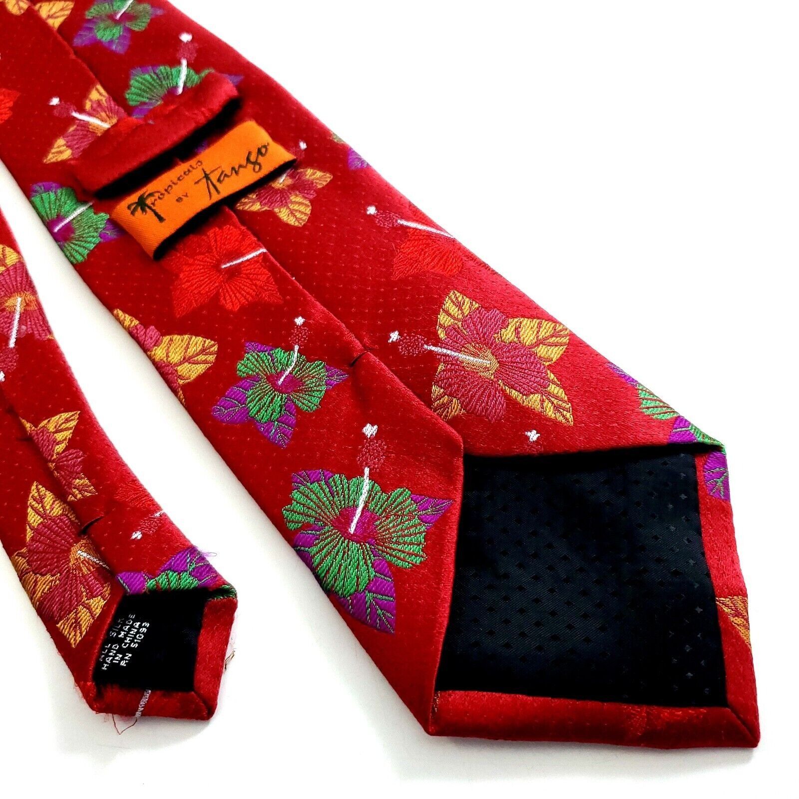 Designer Tango Tropcials Woven Red Floral Long Silk Tie Size ONE SIZE - 5 Thumbnail