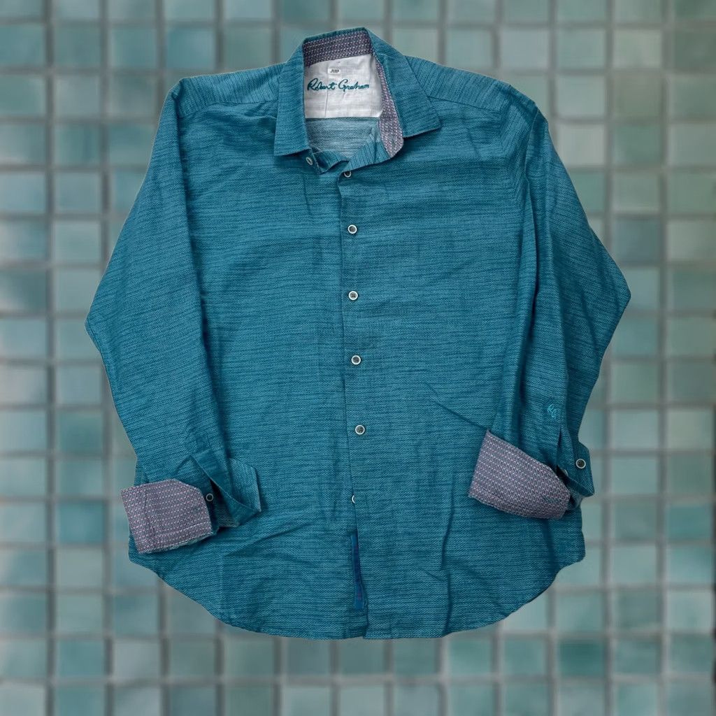Robert Graham Robert Graham Shirt Mens Large Blue Linen Blend Classic Fit Brixton Button-Up Size US L / EU 52-54 / 3 - 1 Thumbnail