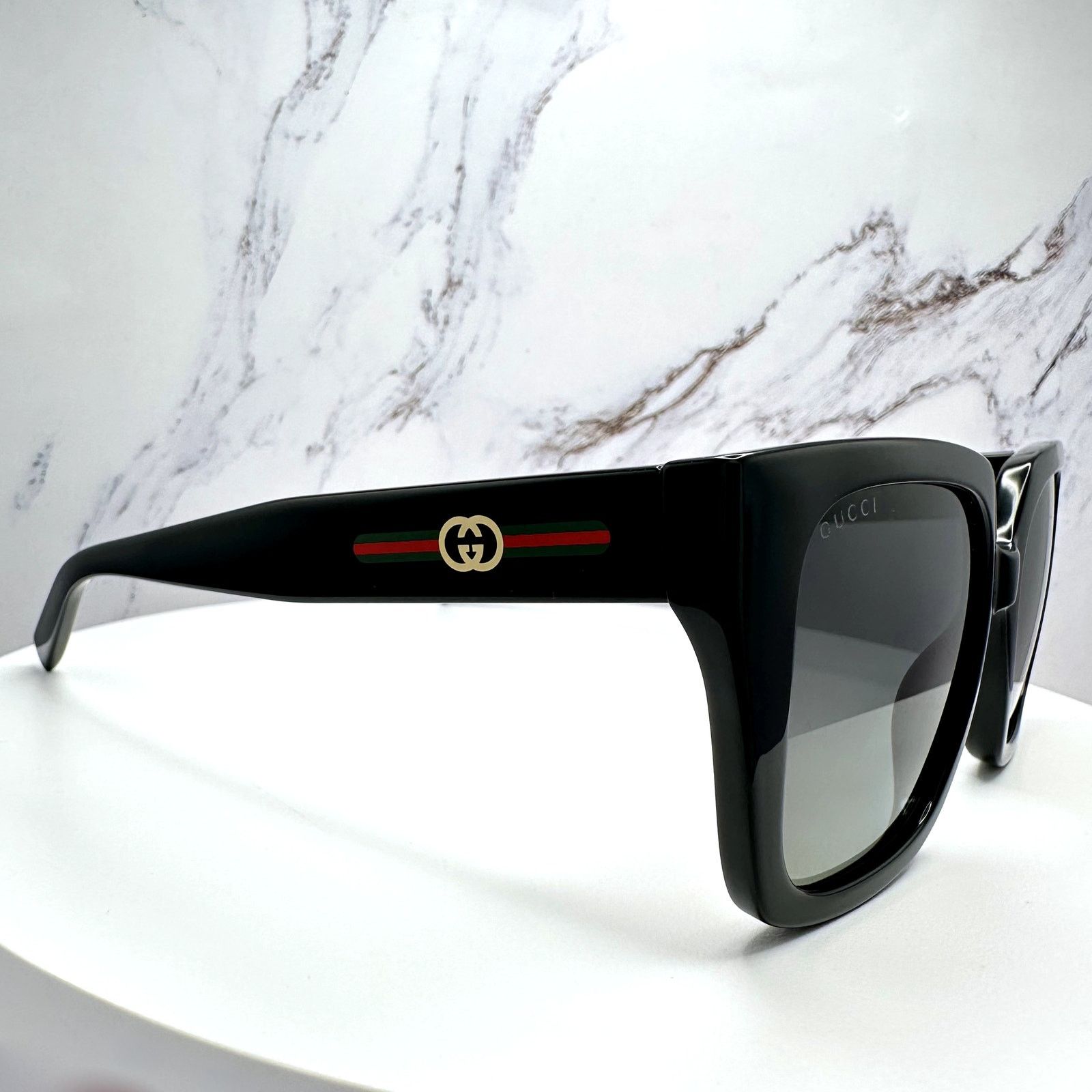 Gucci New GUCCI Sunglasses Black 54mm Square Gold GG Red Green Web Size ONE SIZE - 4 Thumbnail