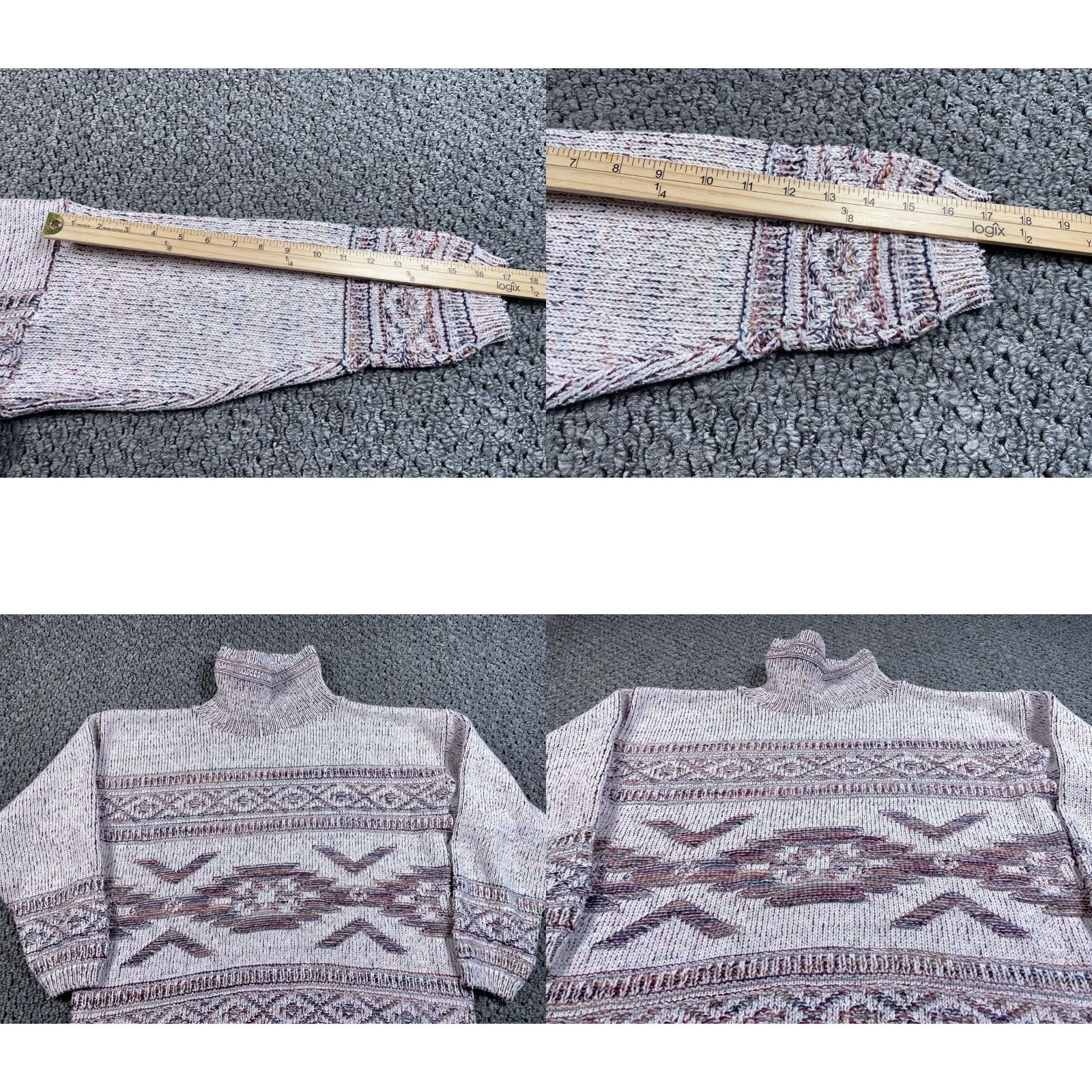 Vintage VTG 90s Aztec Textured Turtleneck Sweater Women's M White Purple Pullover Heavyweight Knit Geometric 80s Retro Hipster Vintage Womens Size M / US 6-8 / IT 42-44 - 8 Thumbnail