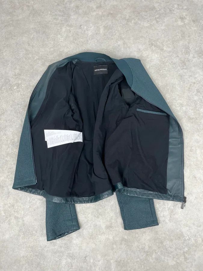 Emporio Armani SS2015 Emporio Armani Green Waffled Leather Biker Jacket Size US M / EU 48-50 / 2 - 8 Thumbnail