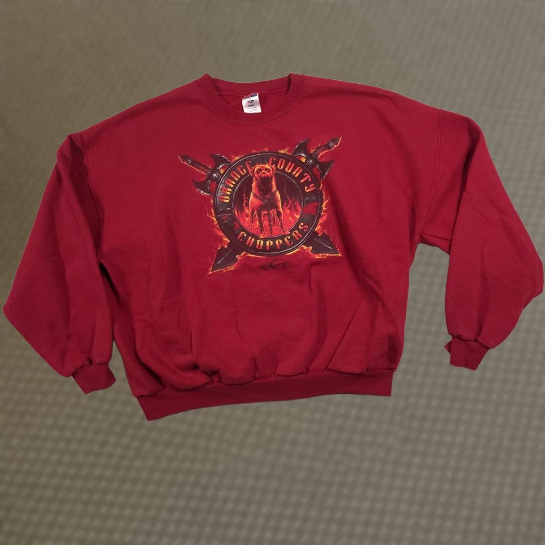 Jerzees Orange County Choppers Jerzees Sweatshirt Mens 2XL Red Dog Motorcycle Biker Graphic Print Pullover Crewneck Fleece Cotton Polyester Size US XXL / EU 58 / 5 - 1 Thumbnail