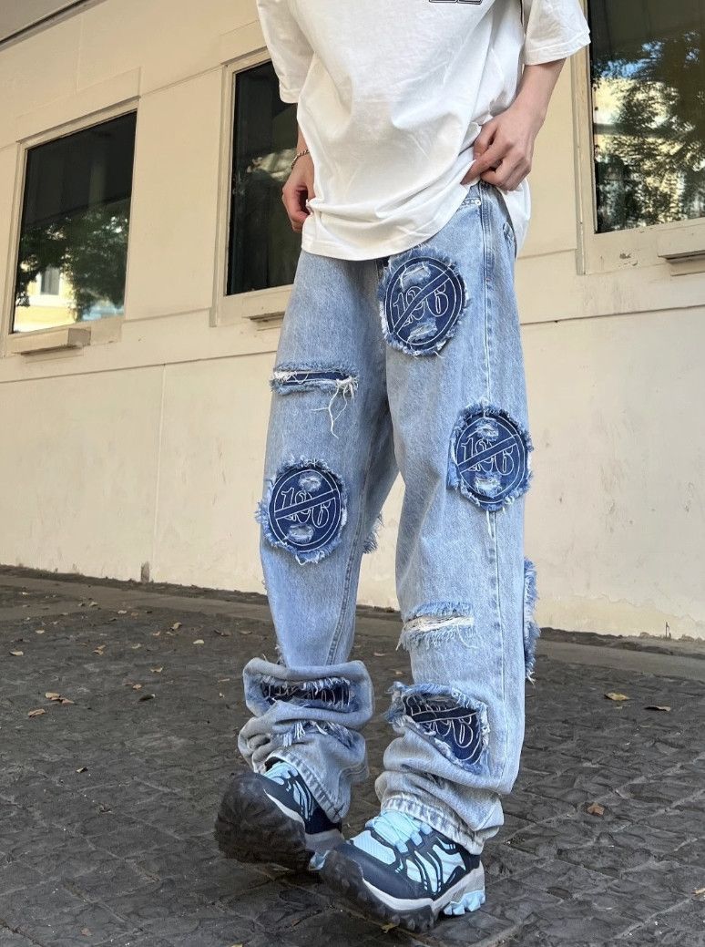 Street hip hop print baggy wide leg jeans