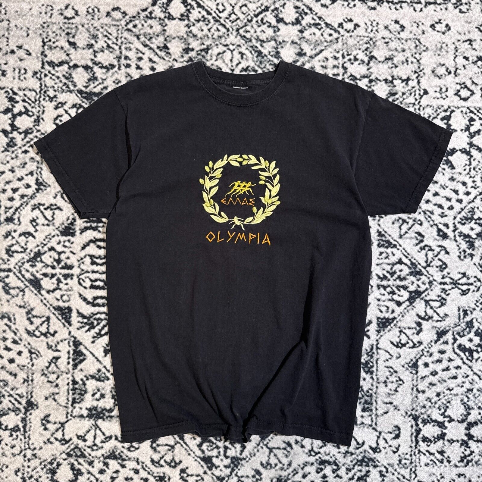 Vintage Vintage Black Cotton T-Shirt Size M Olympia Olymp Zeus 90s Size M / US 6-8 / IT 42-44 - 1 Thumbnail
