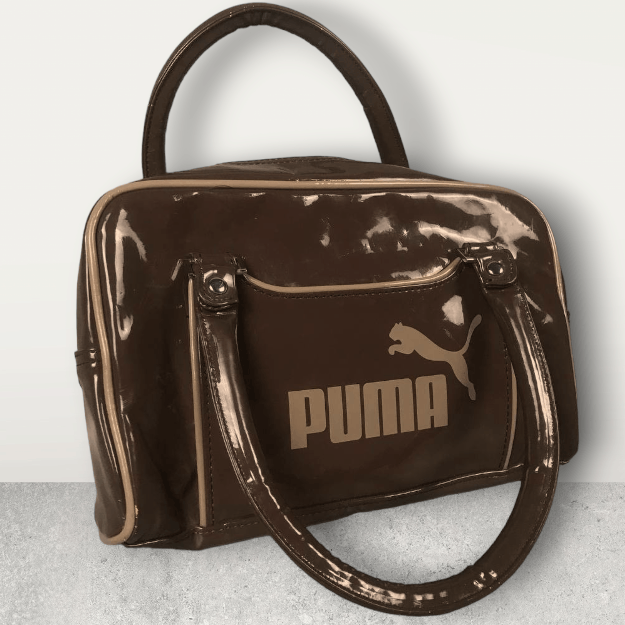 Japanese Brand Vintage y2k 00s Puma Nike Brown patent leather handlebag Size ONE SIZE - 1 Thumbnail