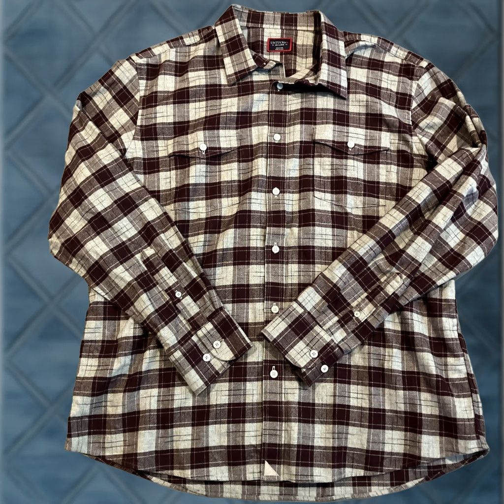 UNTUCKit UNTUCKit Shirt Men XXL Plaid Flannel Long Sleeve Button Down Gray Maroon Button-Up Slim Cotton 100% Regular Collared Crew Neck? Size US XXL / EU 58 / 5 - 1 Thumbnail