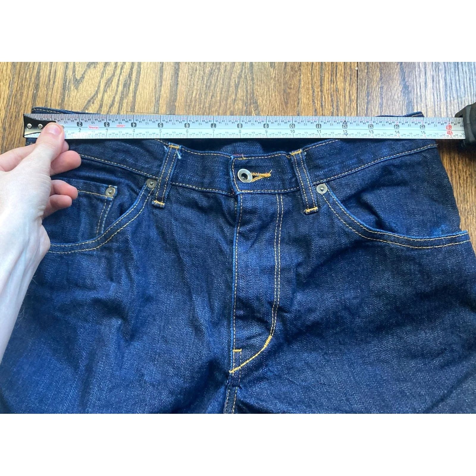 Raleigh Denim Raleigh Denim Jeans Mens 31 Raw Denim USA Handmade White Oak Cone Mills Bootcut 34 Inseam Blue Cotton Denim 31 x 34 Regular Men USA Size US 31 - 6 Thumbnail