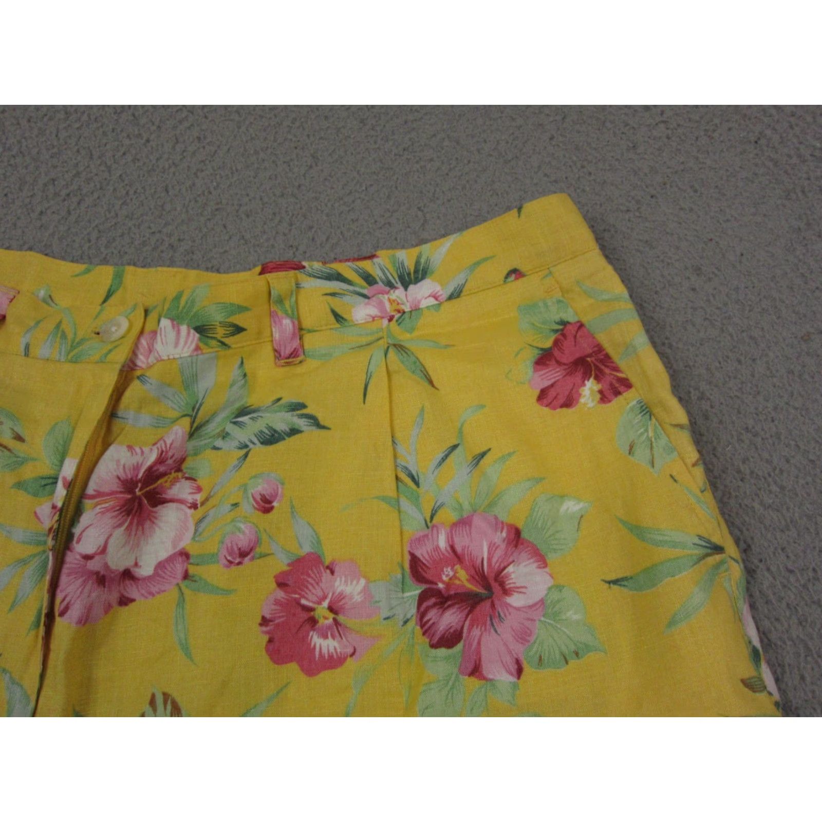 Ralph Lauren VINTAGE Ralph Lauren Shorts Womens 16 Yellow Floral 100% Linen High Rise Summer Ladies Size 32" / US 10 / IT 46 - 2 Thumbnail