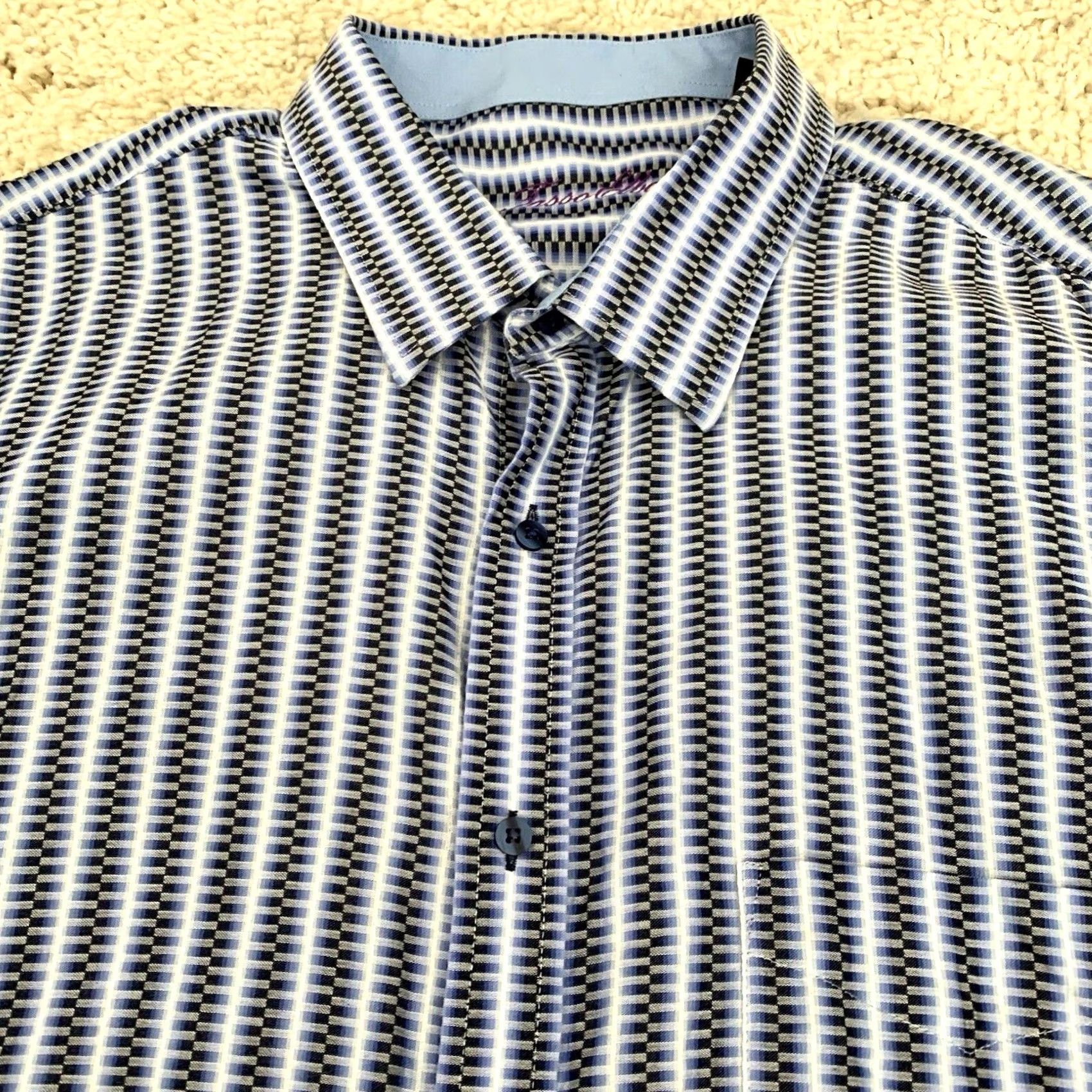 Tasso Elba Tasso Elba Shirt Mens XXL Blue Striped Long Sleeve Button Up Cotton 18-18.5 2XL Casual Party/Cocktail Size US XXL / EU 58 / 5 - 3 Thumbnail