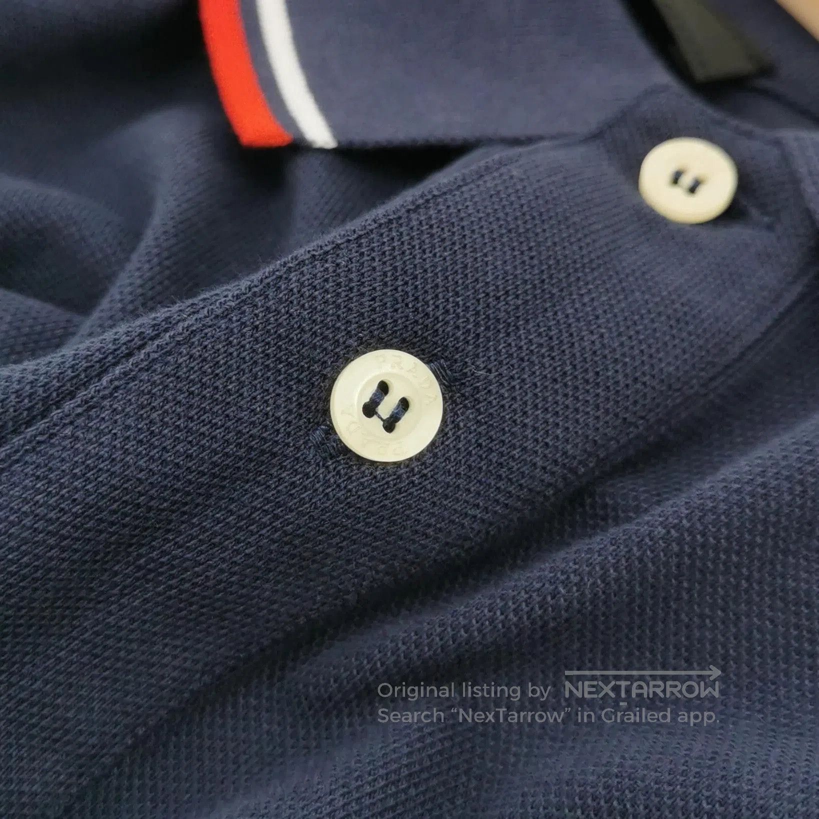 Prada Prada Navy Striped Collar Embroidered Polo XL. Size US XL / EU 56 / 4 - 1 Thumbnail