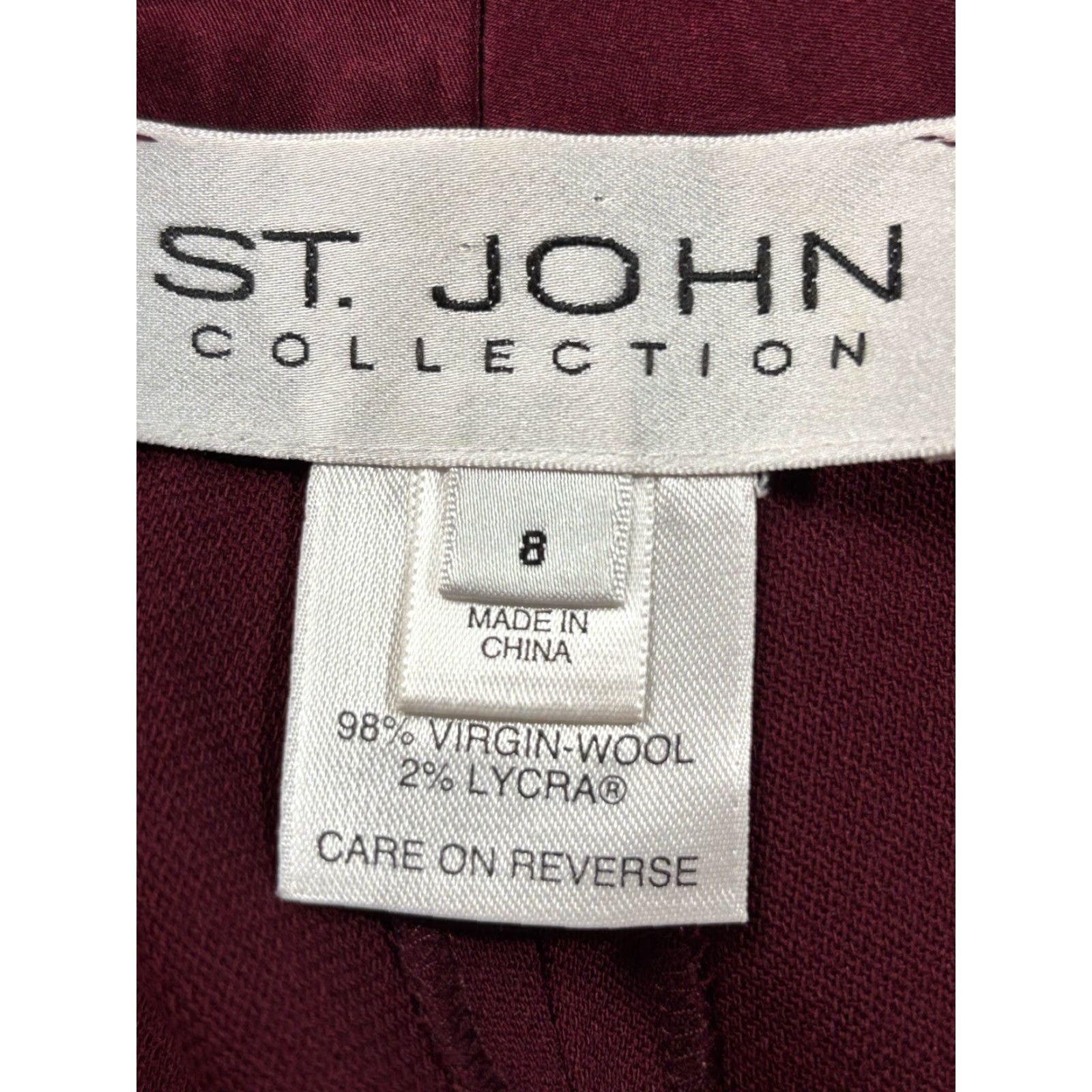 St. John VINTAGE St John Collection Virgin Wool Pants Women’s 8 Burgundy Straight Trouser 29x30 Womens Dress Pants Leg Style: Straight Size 30" / US 8 / IT 44 - 5 Thumbnail