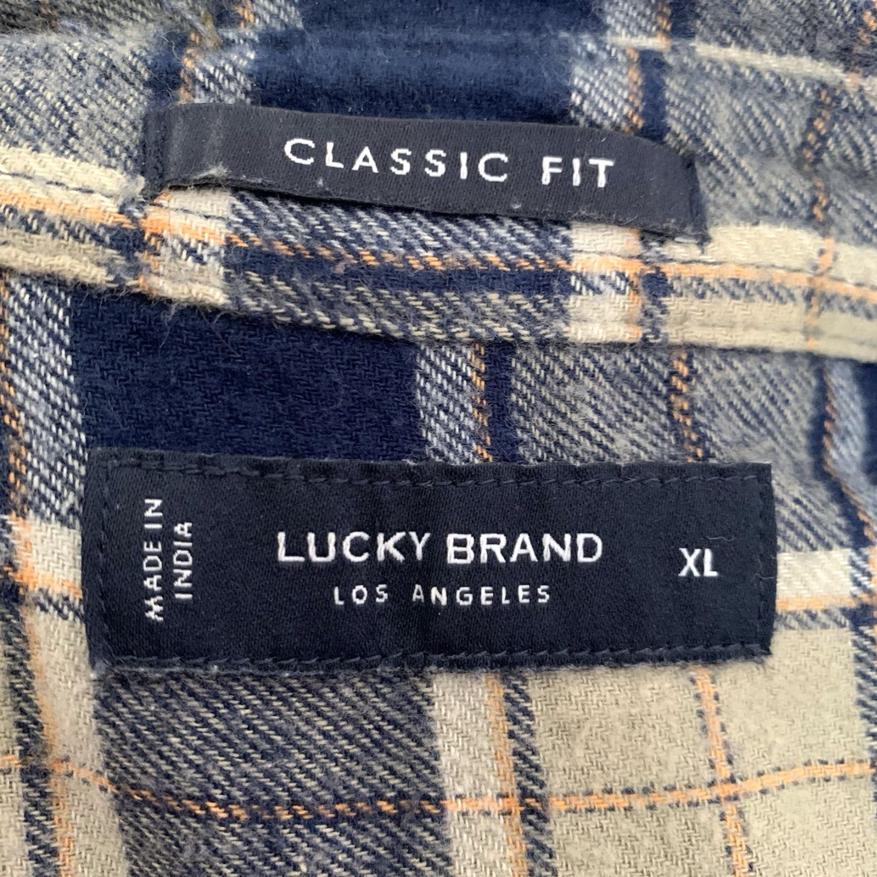 Lucky Brand LUCKY Brand Flannel Shirt Mens XL Classic Fit Blue Tan Check Pockets Button-Up Size US XL / EU 56 / 4 - 2 Thumbnail