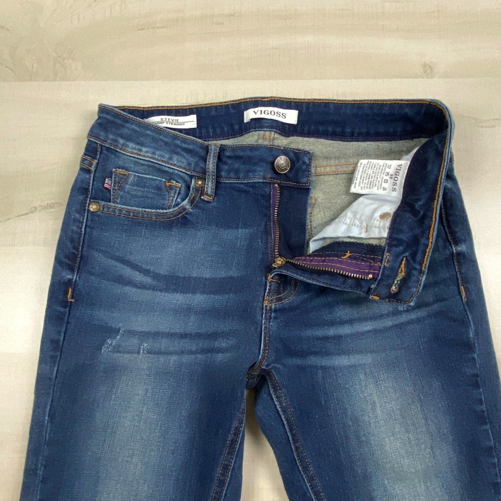 Vintage Vigoss Womens Distressed Cropped Jeans Medium Wash Blue 25 Size 42" / US 20 - 3 Thumbnail