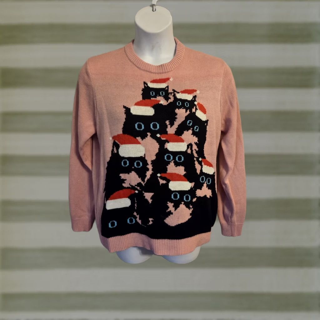 Vintage Lubot Ugly Christmas Sweater Womens XL Pink Cat Long Sleeve Size XL / US 12-14 / IT 48-50 - 1 Thumbnail