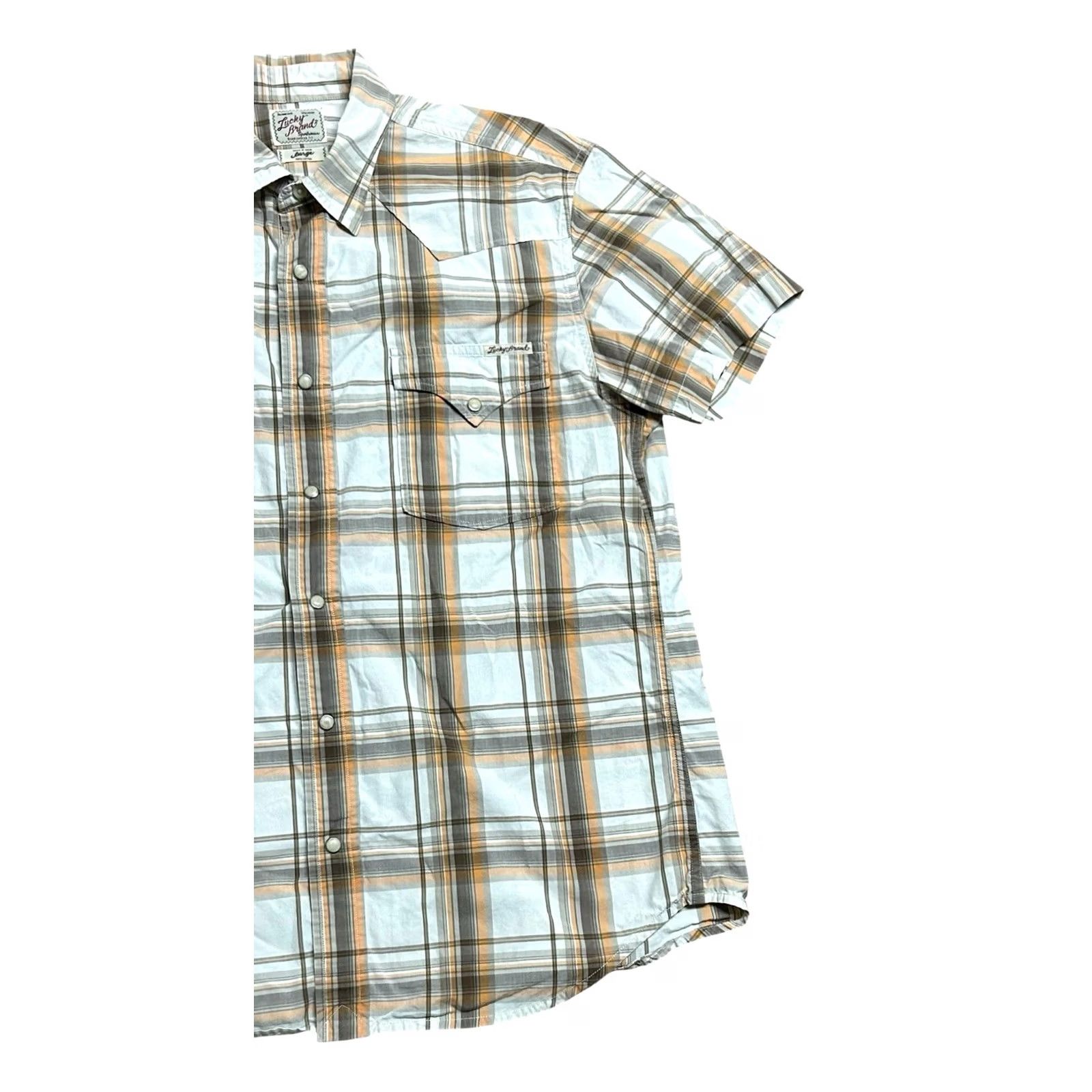 Lucky Brand VINTAGE Lucky Brand Pearl Snap Brown Plaid Shirt Mens Large Brown Plaid Short Sleeve Size US L / EU 52-54 / 3 - 6 Thumbnail
