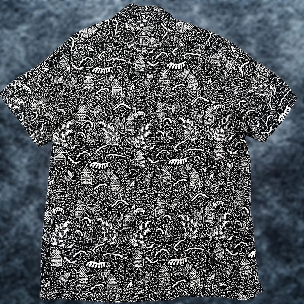 Wallace & Barnes Wallace & Barnes Camp Collar Shirt Dobby Scribble Print Medium Mens Black J Crew Shirt Size US M / EU 48-50 / 2 - 1 Thumbnail