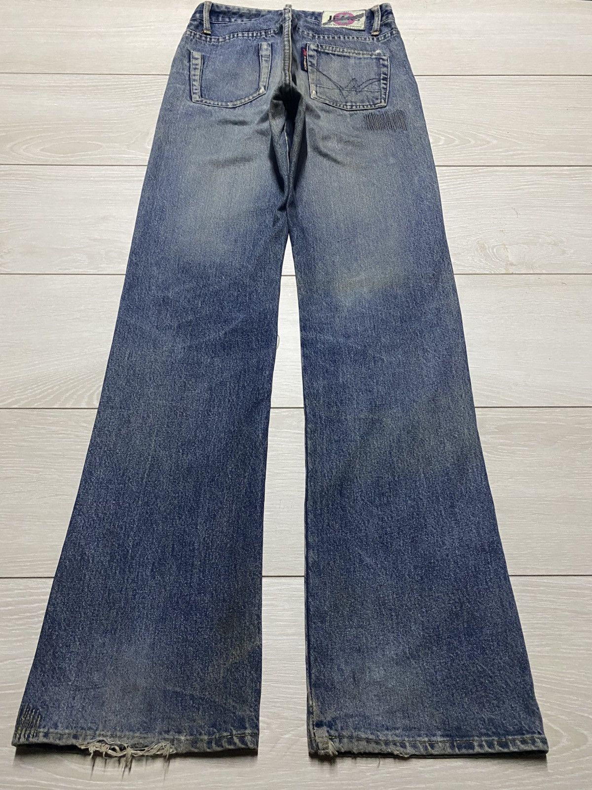 Japanese Brand MYK Vintage Y2K Flare Denim Distressed & Embroidered Size US 27 - 2 Thumbnail