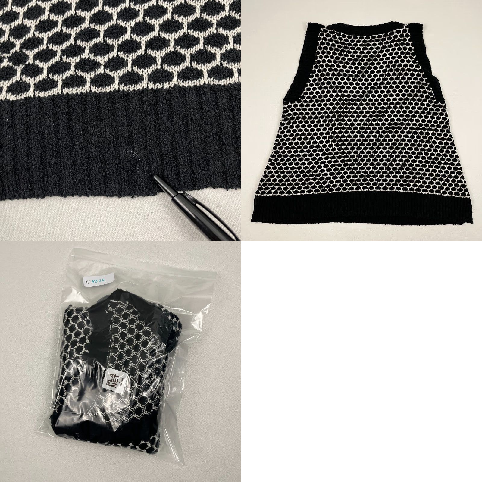 Vintage VINTAGE Planet by Lauren G Sweater Vest Womens OS Black White Knit Abstract Artsy V-Neck Size L / US 10 / IT 46 - 8 Thumbnail