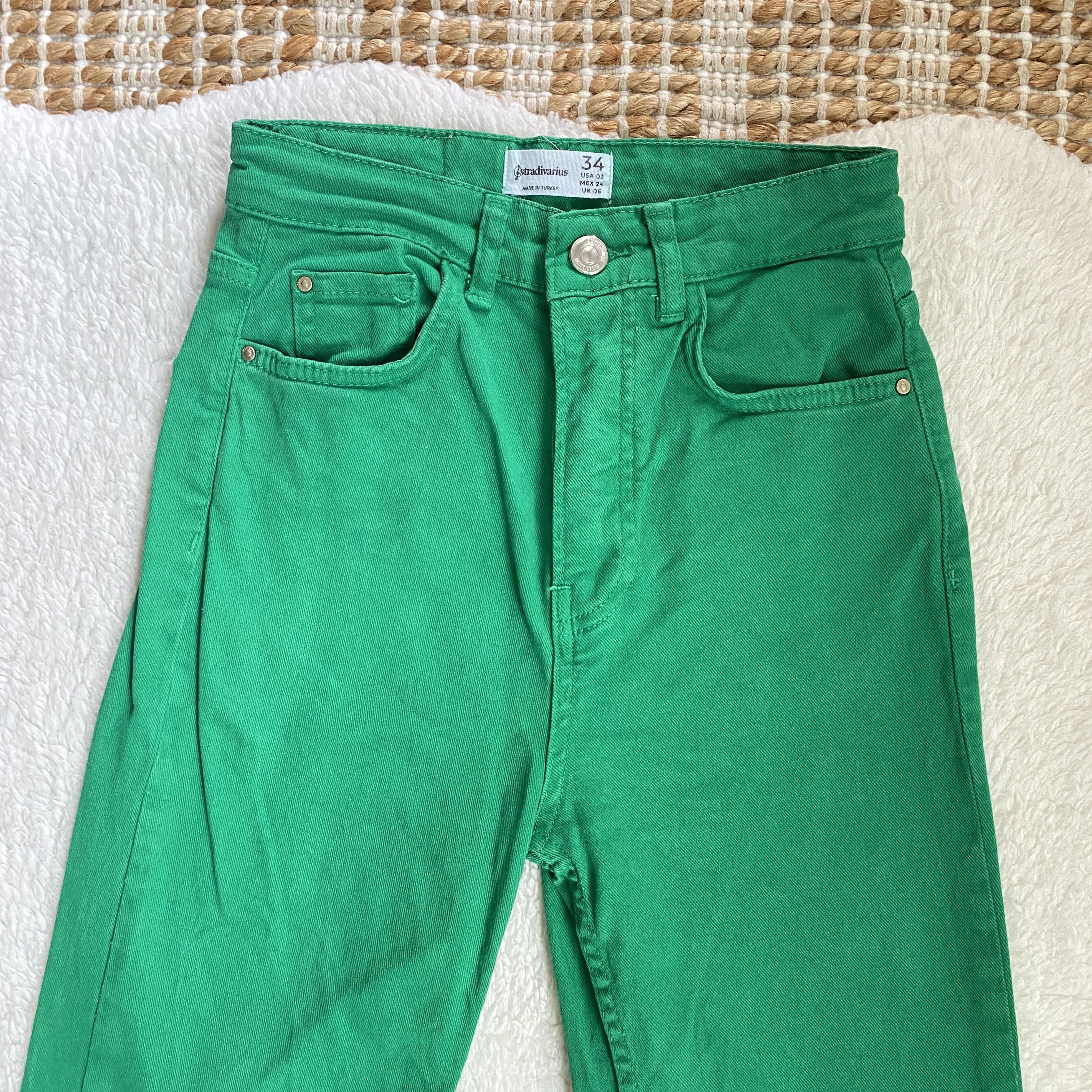 Stradivarius Stradivarius Slim Flare Jeans with Split Hem – Bright Green Size 26" / US 2 / IT 38 - 11 Thumbnail