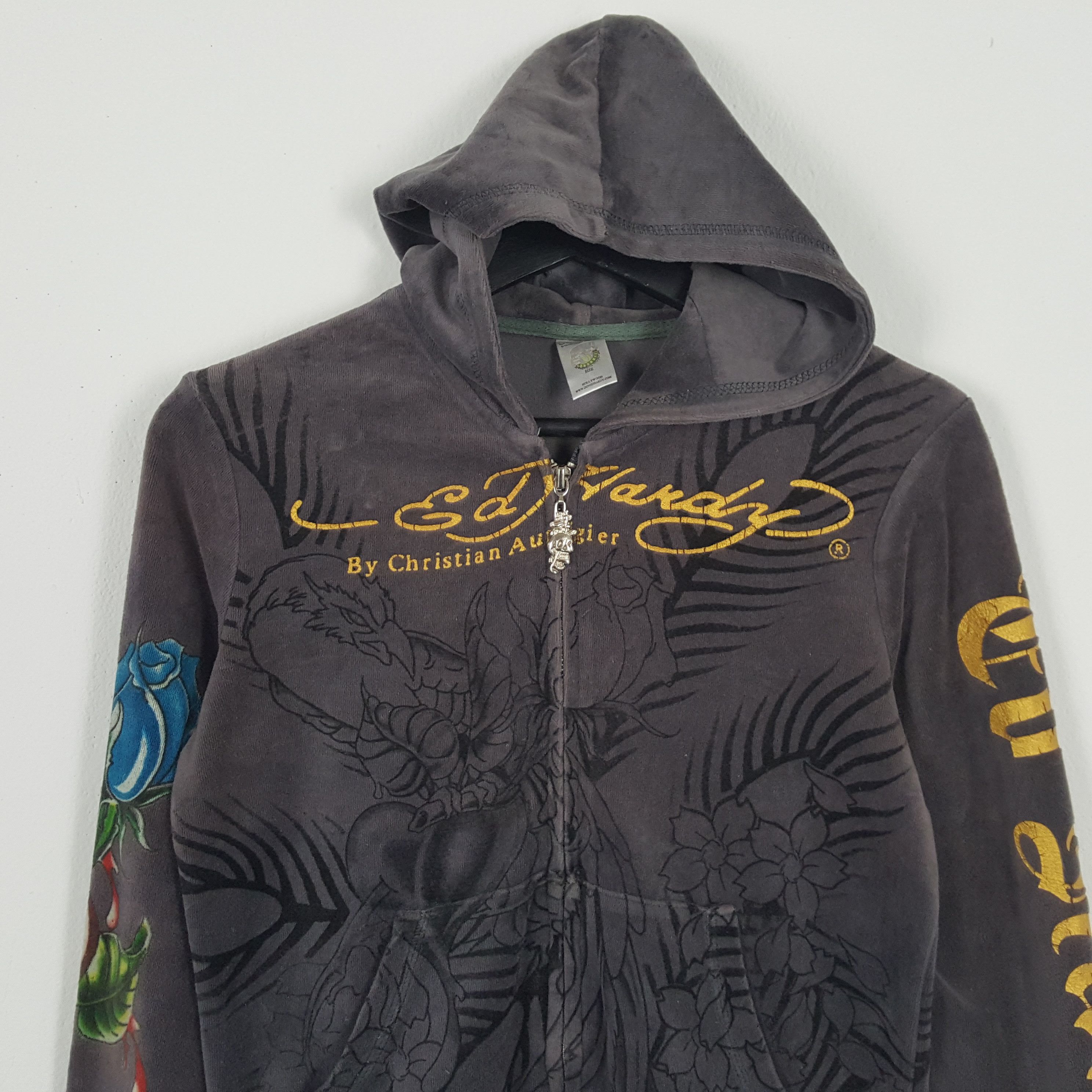 Christian Audigier × Ed Hardy × Vintage ED HARDY Flowers Design Fashion Style Zipper Hoodies Size US XS / EU 42 / 0 - 4 Thumbnail